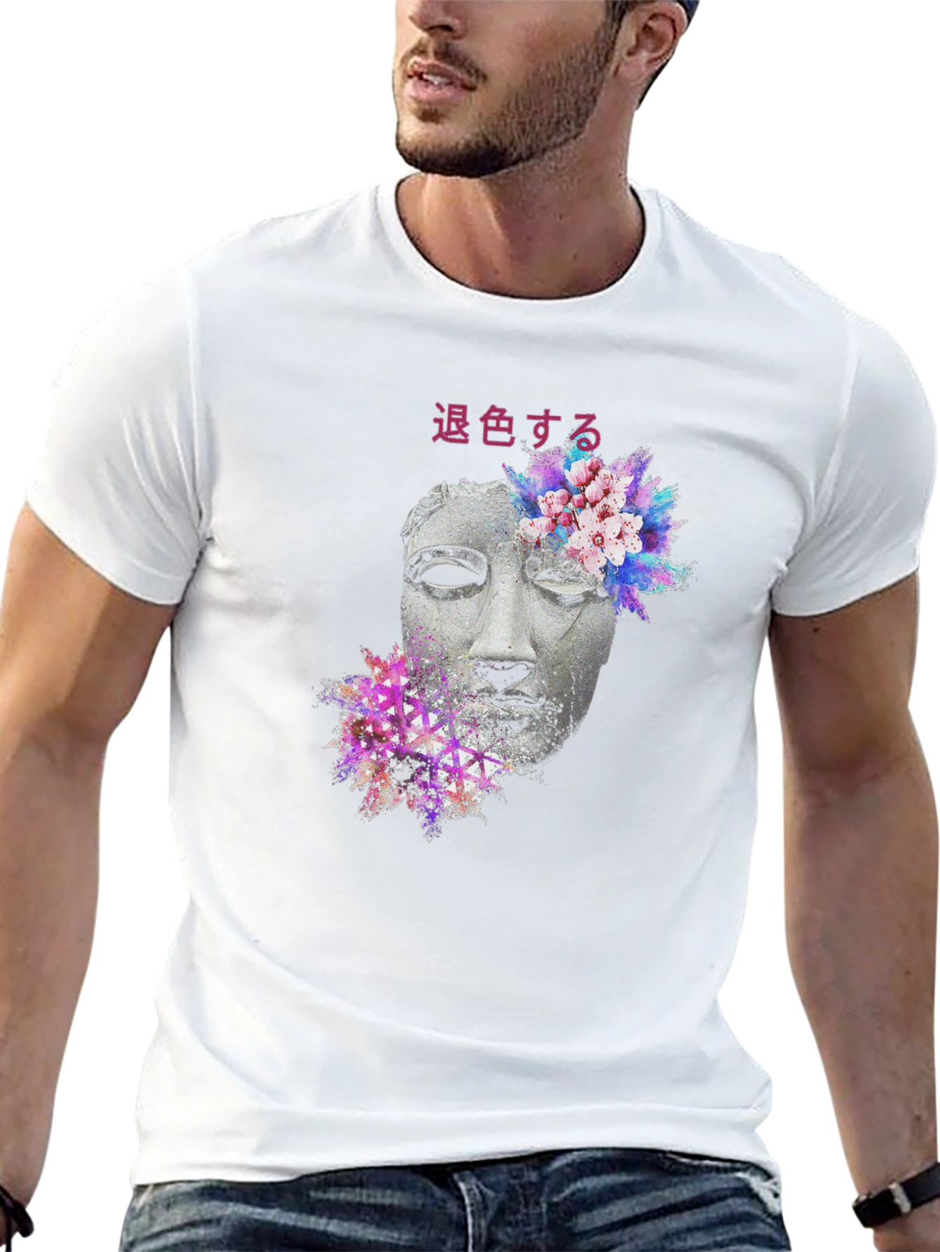 Floral Statue Graphic Tee - Black