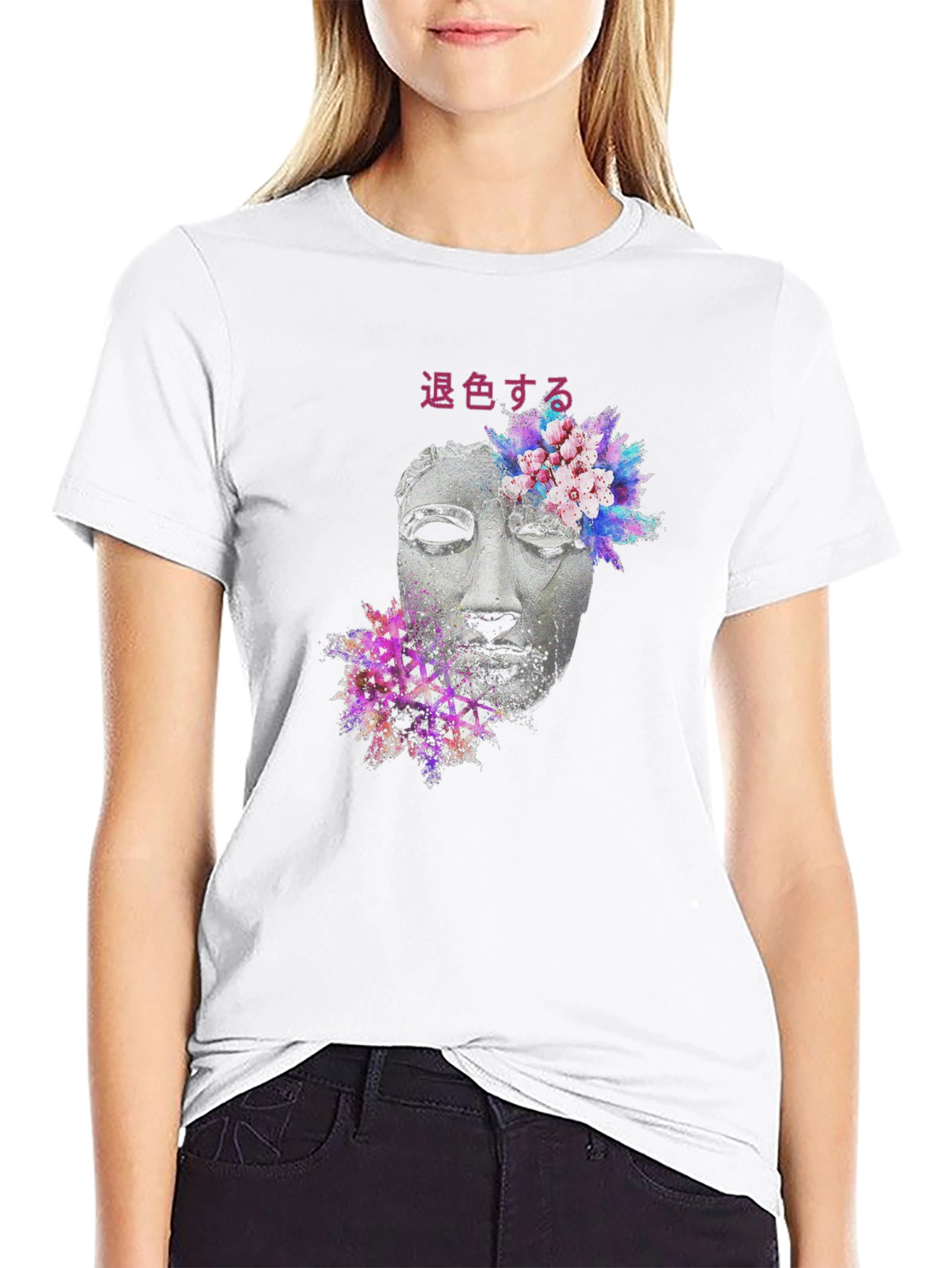 Floral Statue Graphic Tee - Black