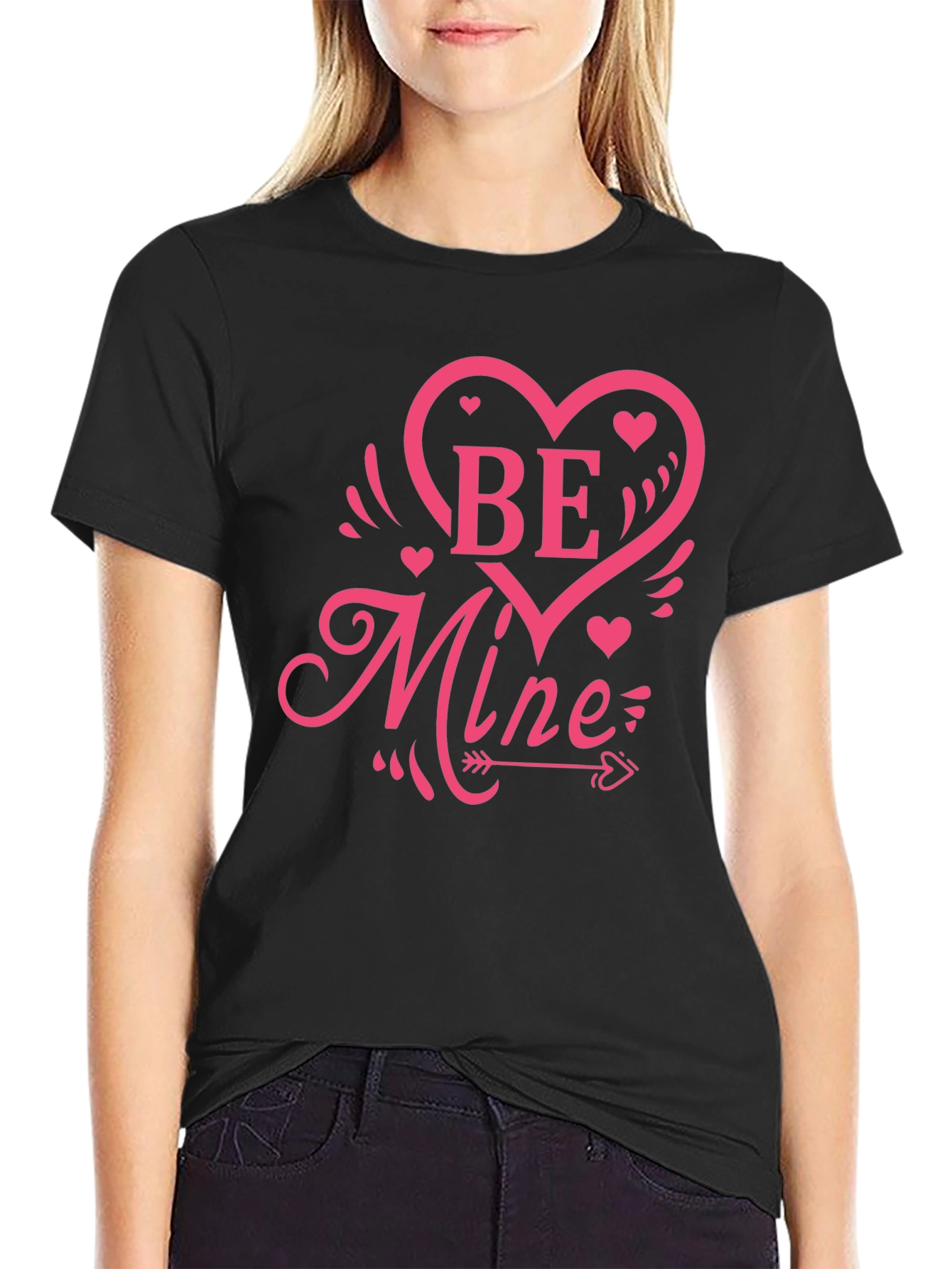 Be Mine Heart Graphic Black T-Shirt