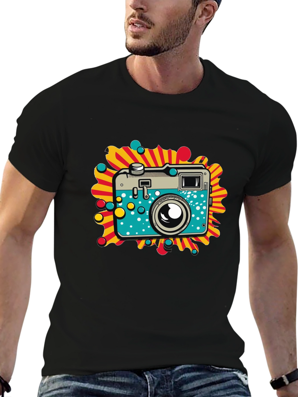 Retro Camera Graphic Black T-Shirt