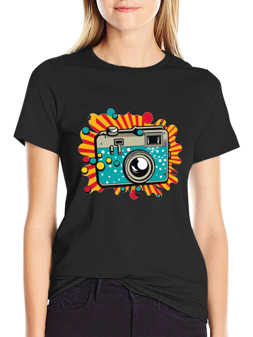Retro Camera Graphic Black T-Shirt