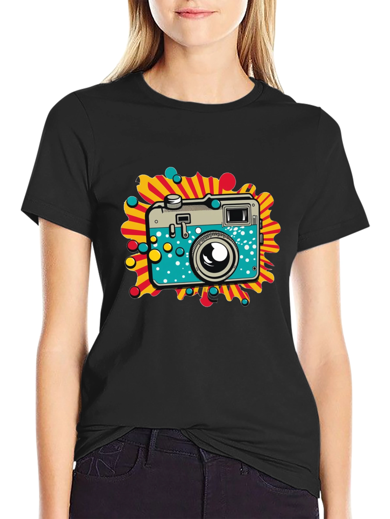 Retro Camera Graphic Black T-Shirt