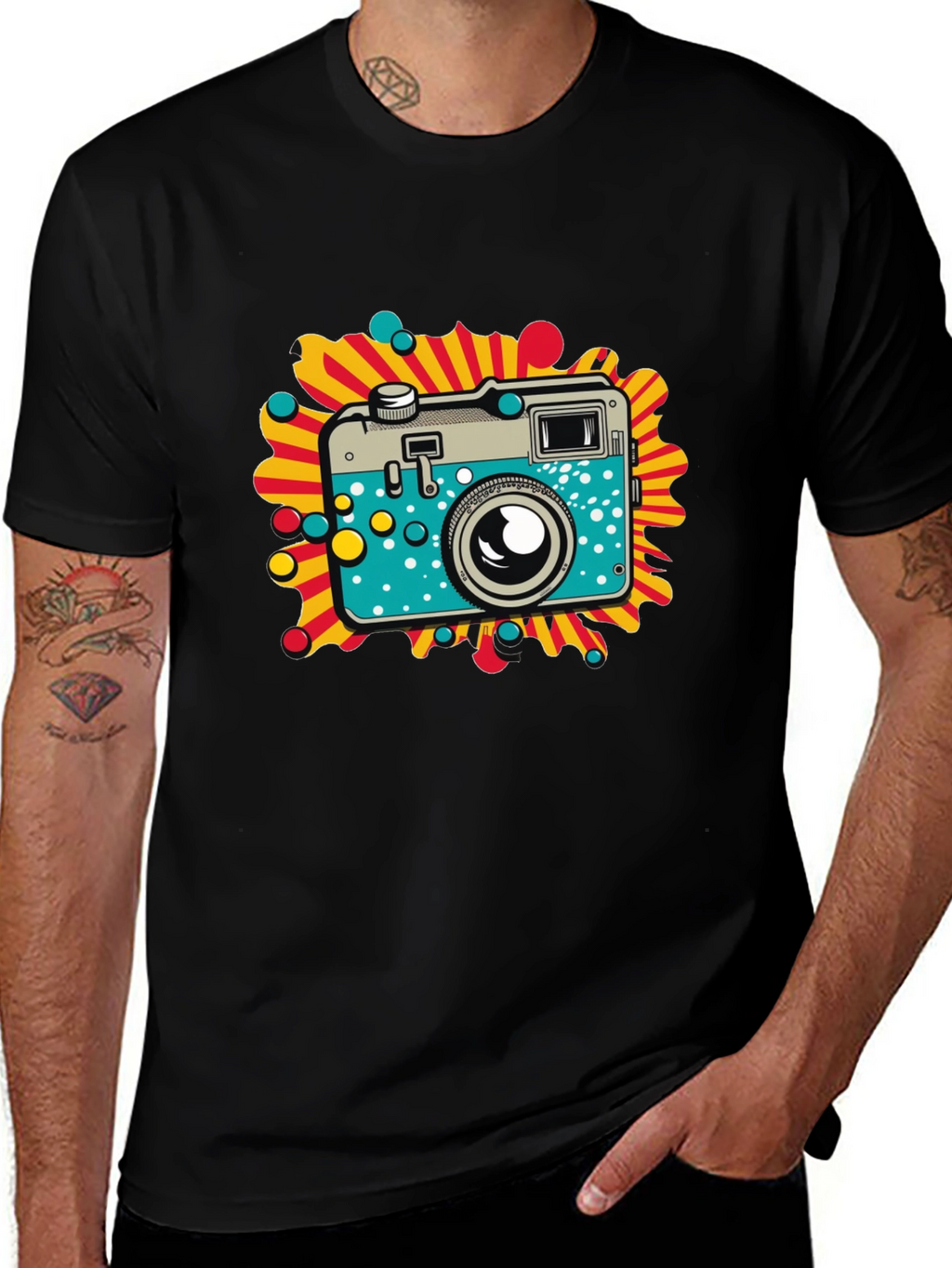 Retro Camera Graphic Black T-Shirt