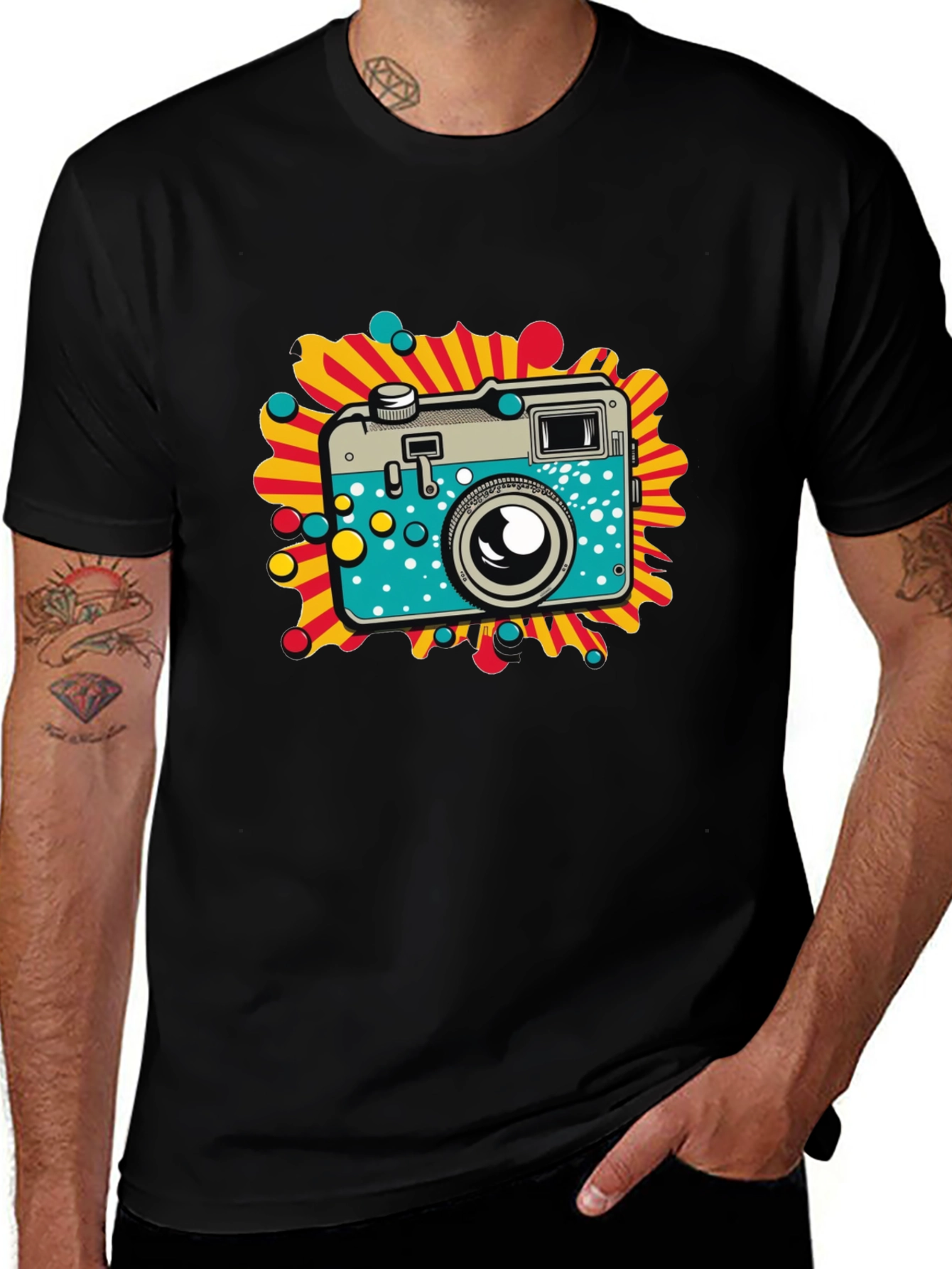 Retro Camera Graphic Black T-Shirt
