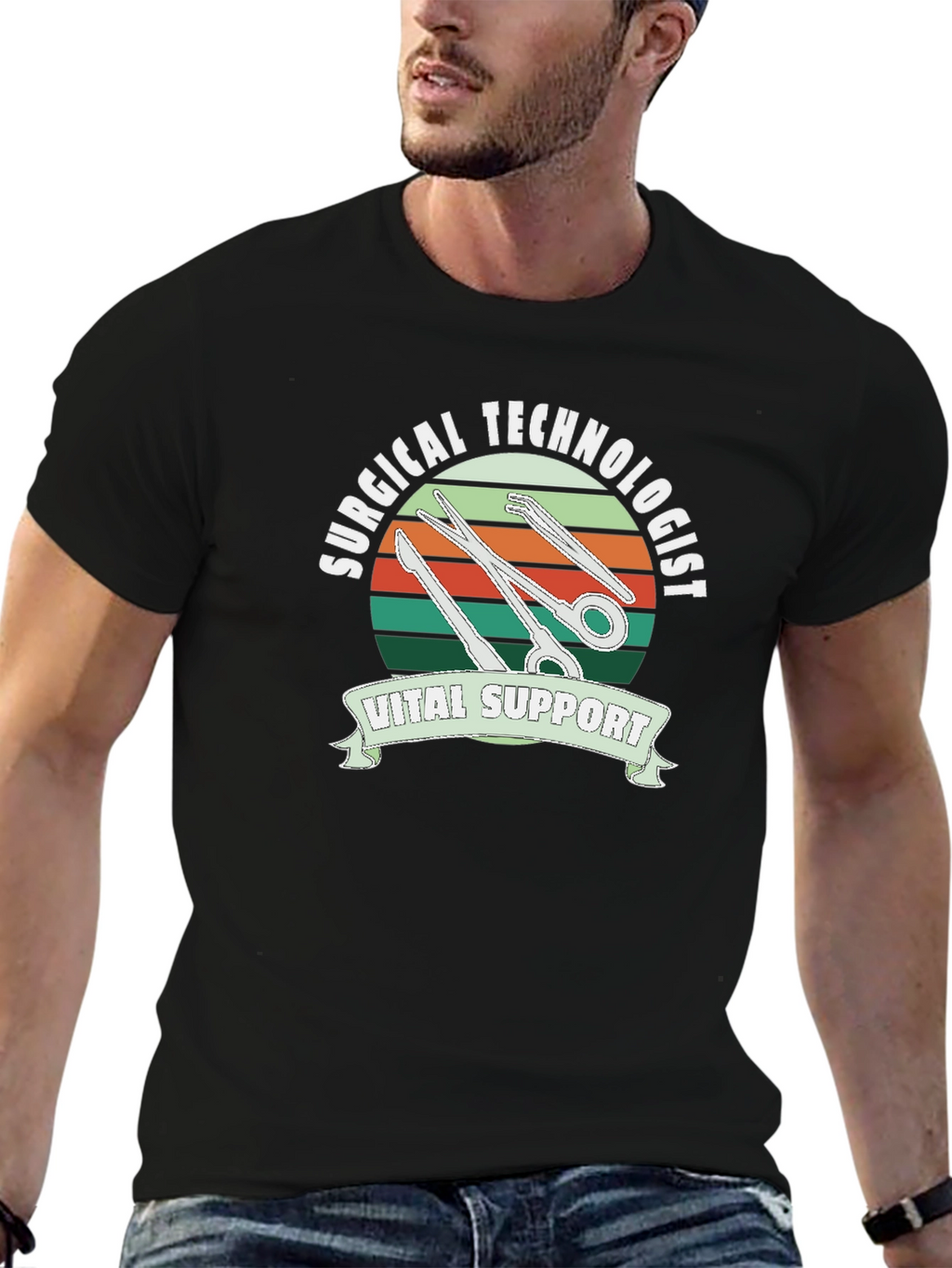 Surgical Technologist Vital Support Black T-Shirt