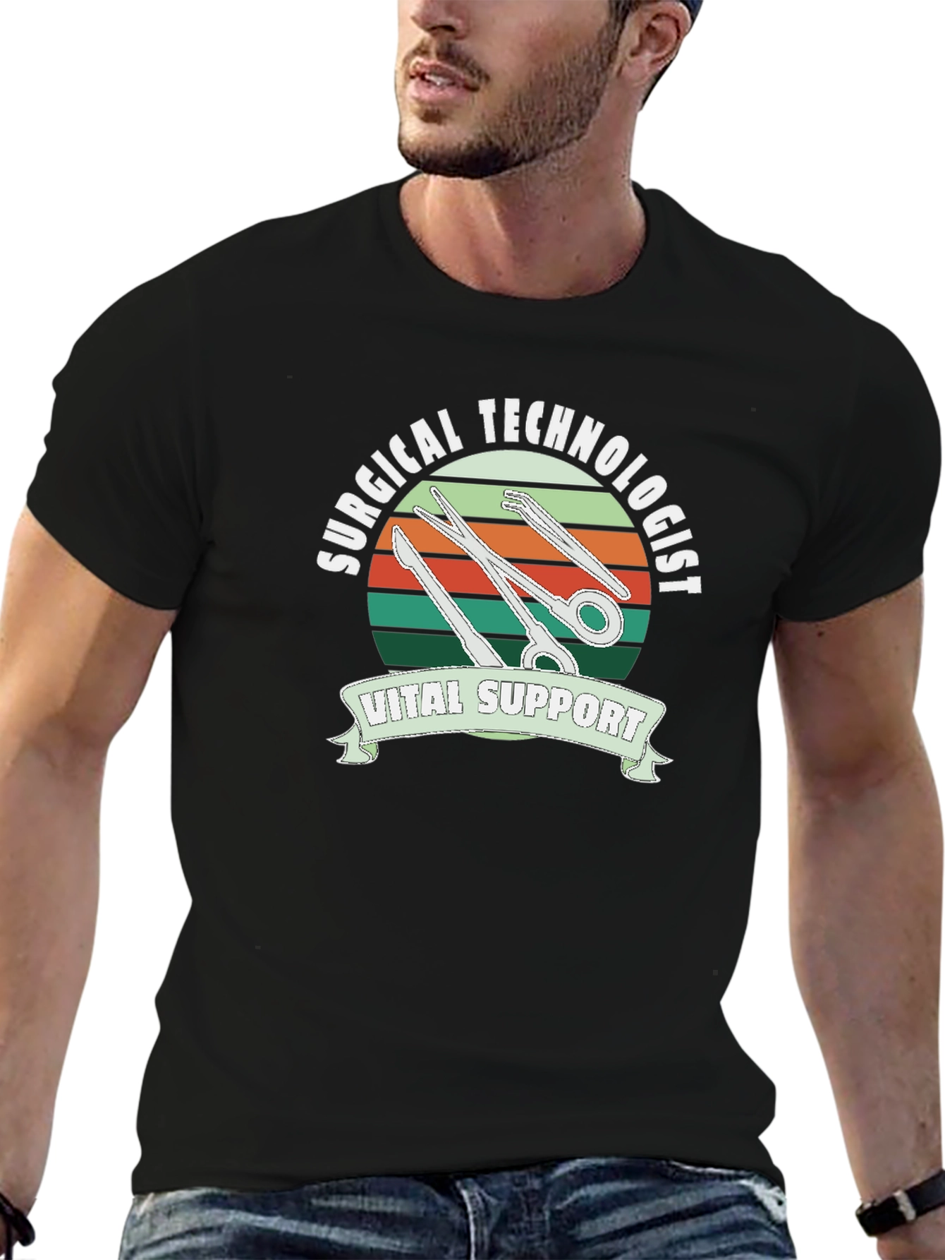 Surgical Technologist Vital Support Black T-Shirt
