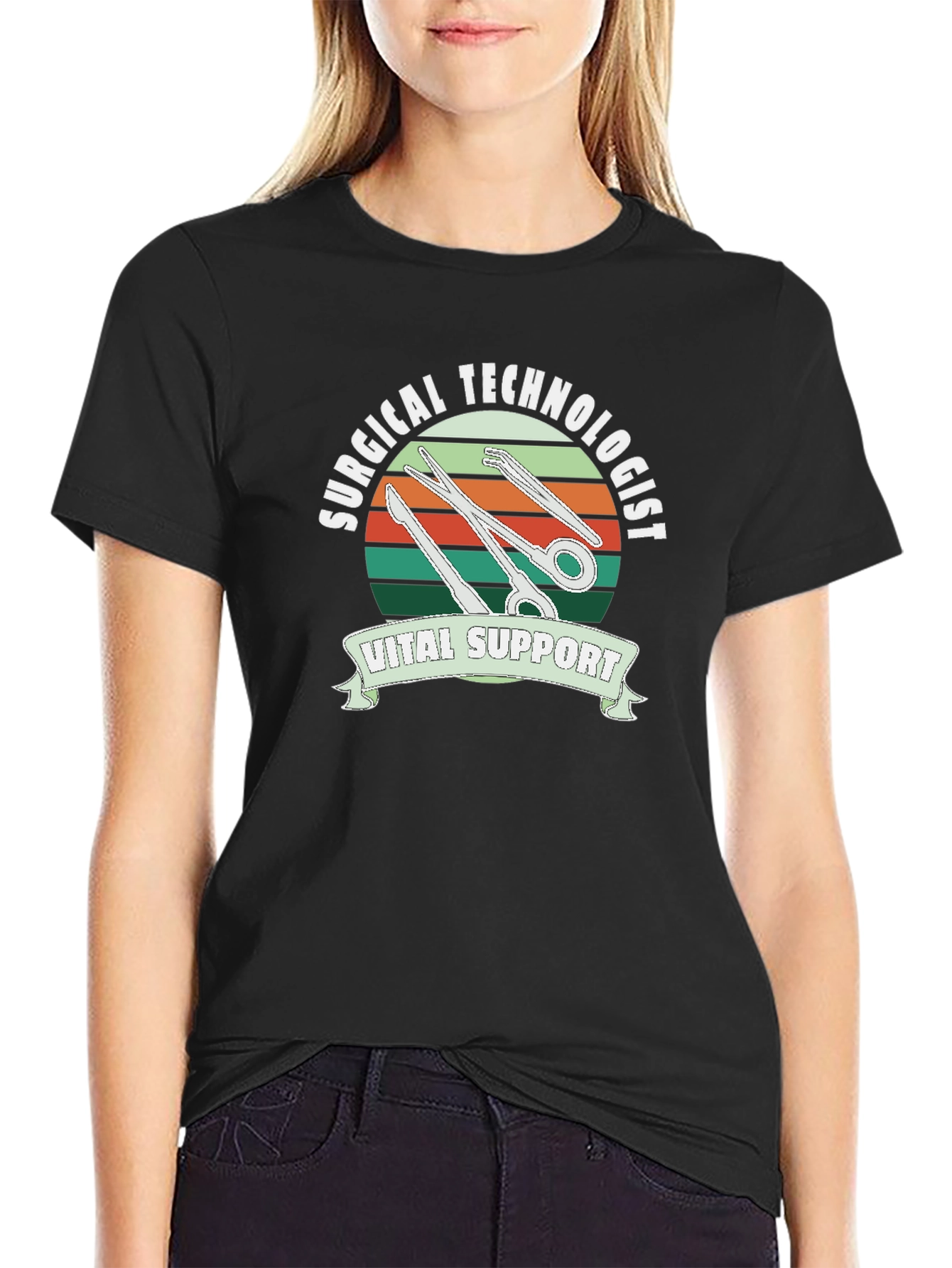 Surgical Technologist Vital Support Black T-Shirt