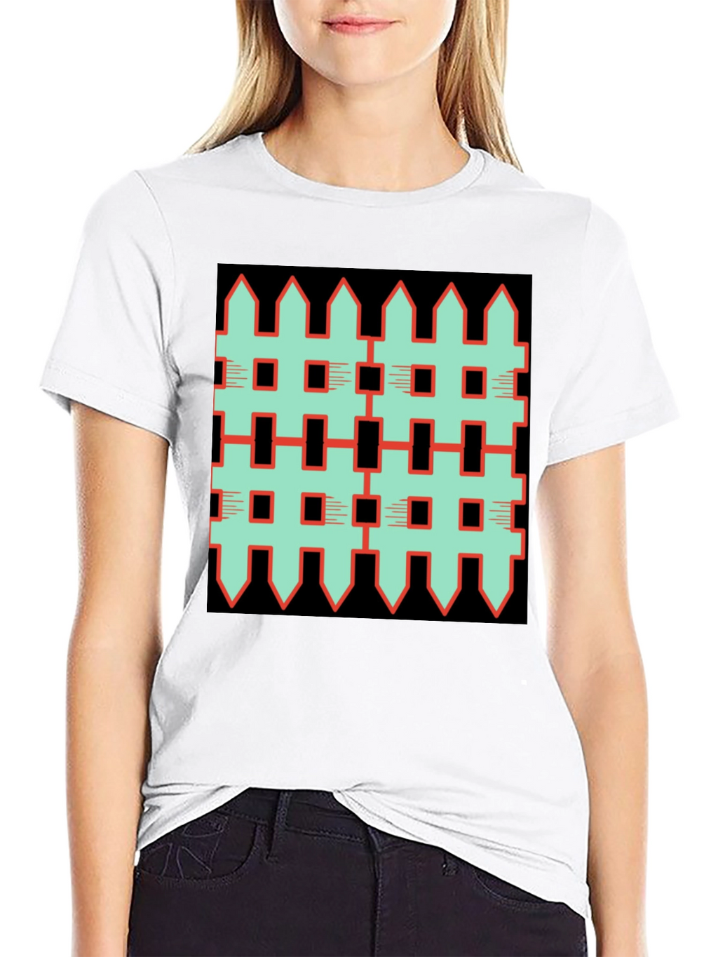 Unique Fence Pattern Graphic Tee - Black