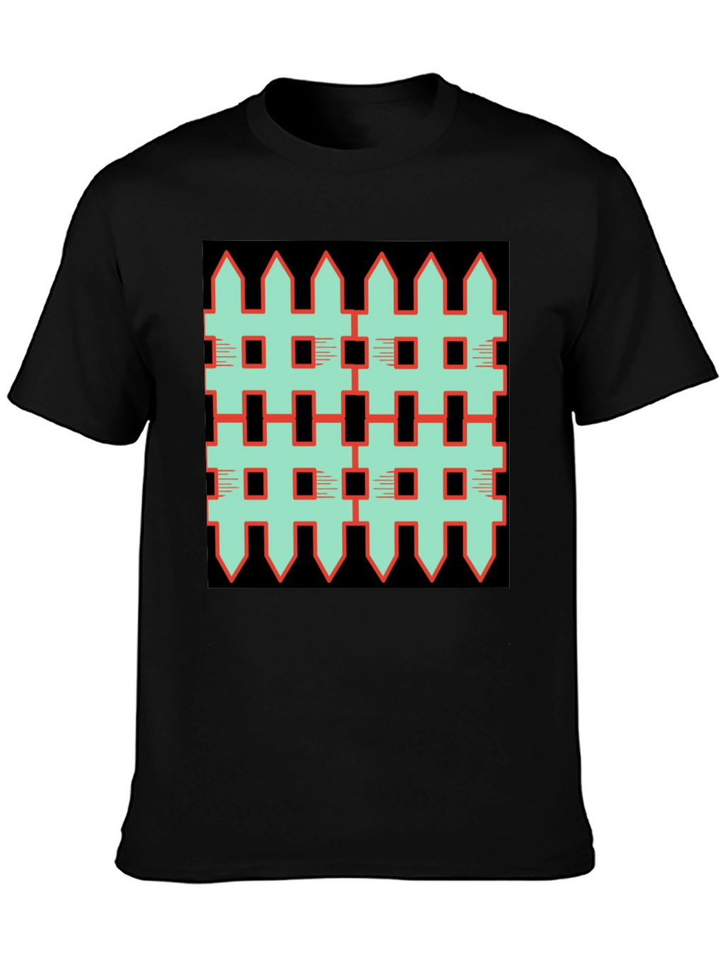 Unique Fence Pattern Graphic Tee - Black