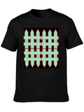 Unique Fence Pattern Graphic Tee - Black