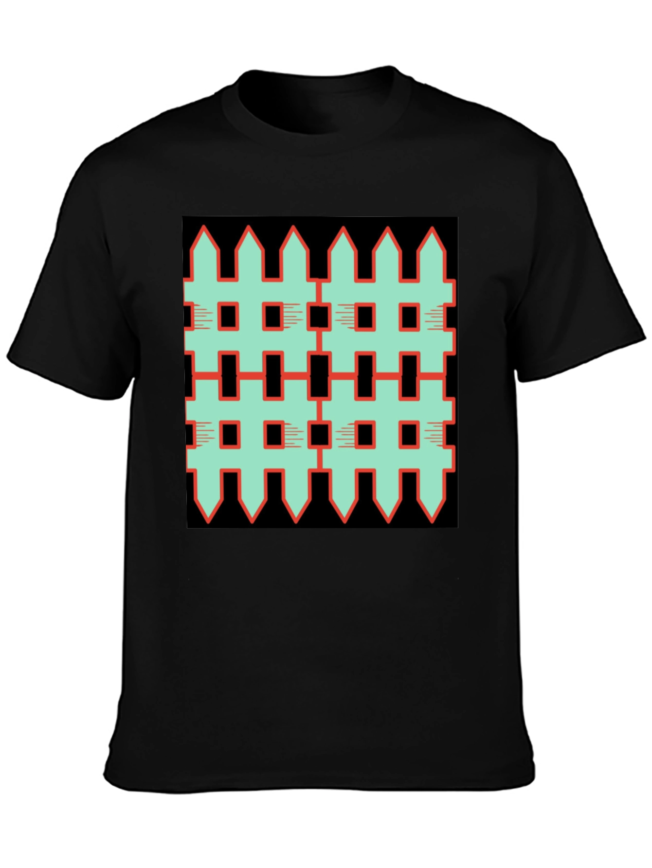 Unique Fence Pattern Graphic Tee - Black
