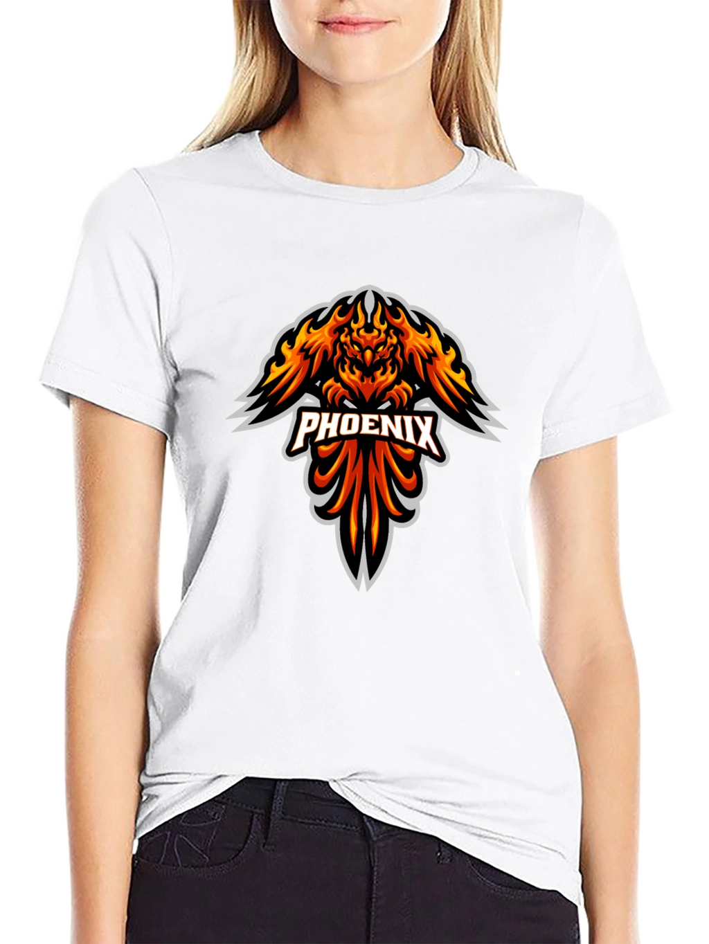 Fiery Phoenix Graphic Print Black T-Shirt