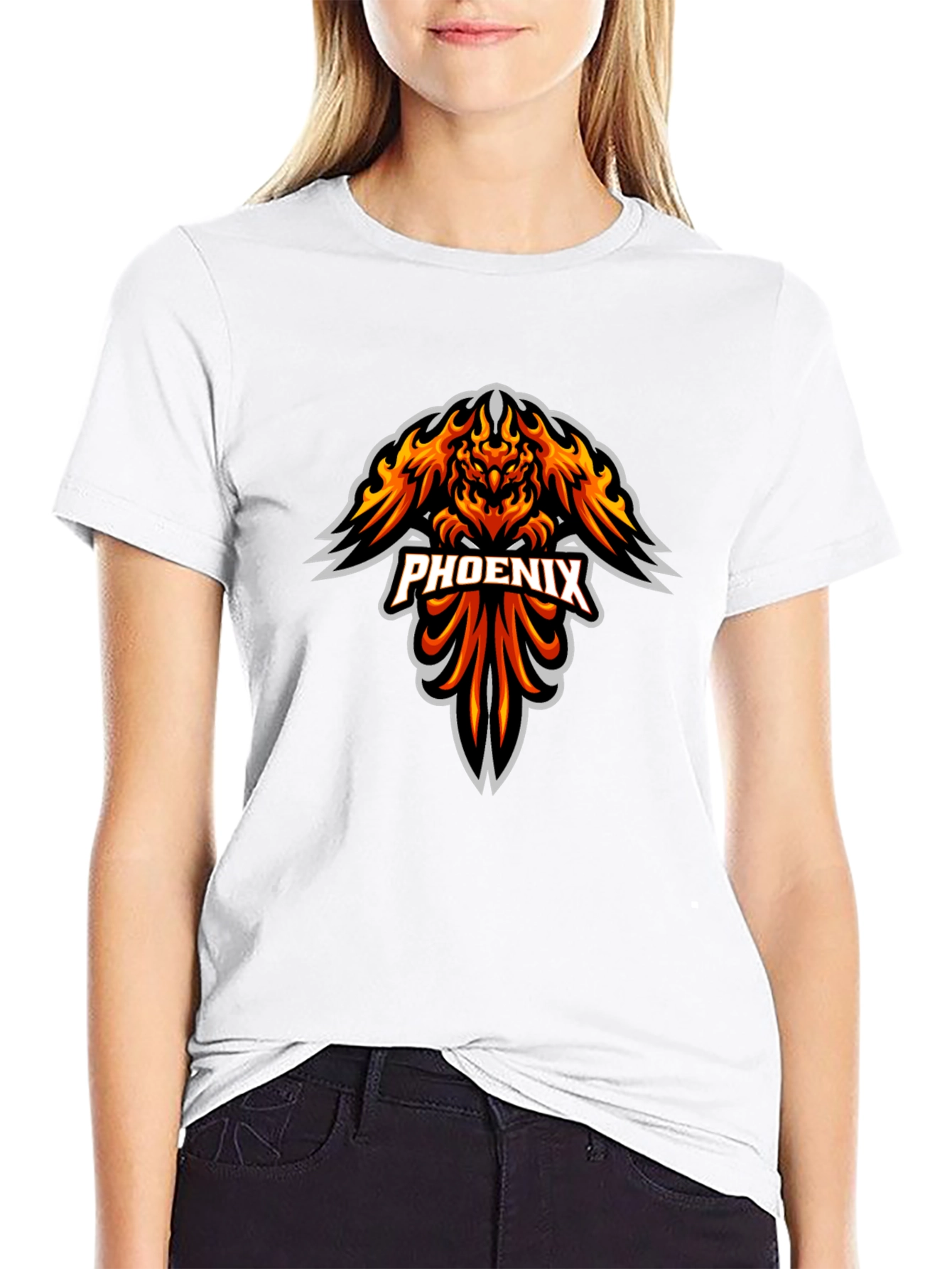 Fiery Phoenix Graphic Print Black T-Shirt