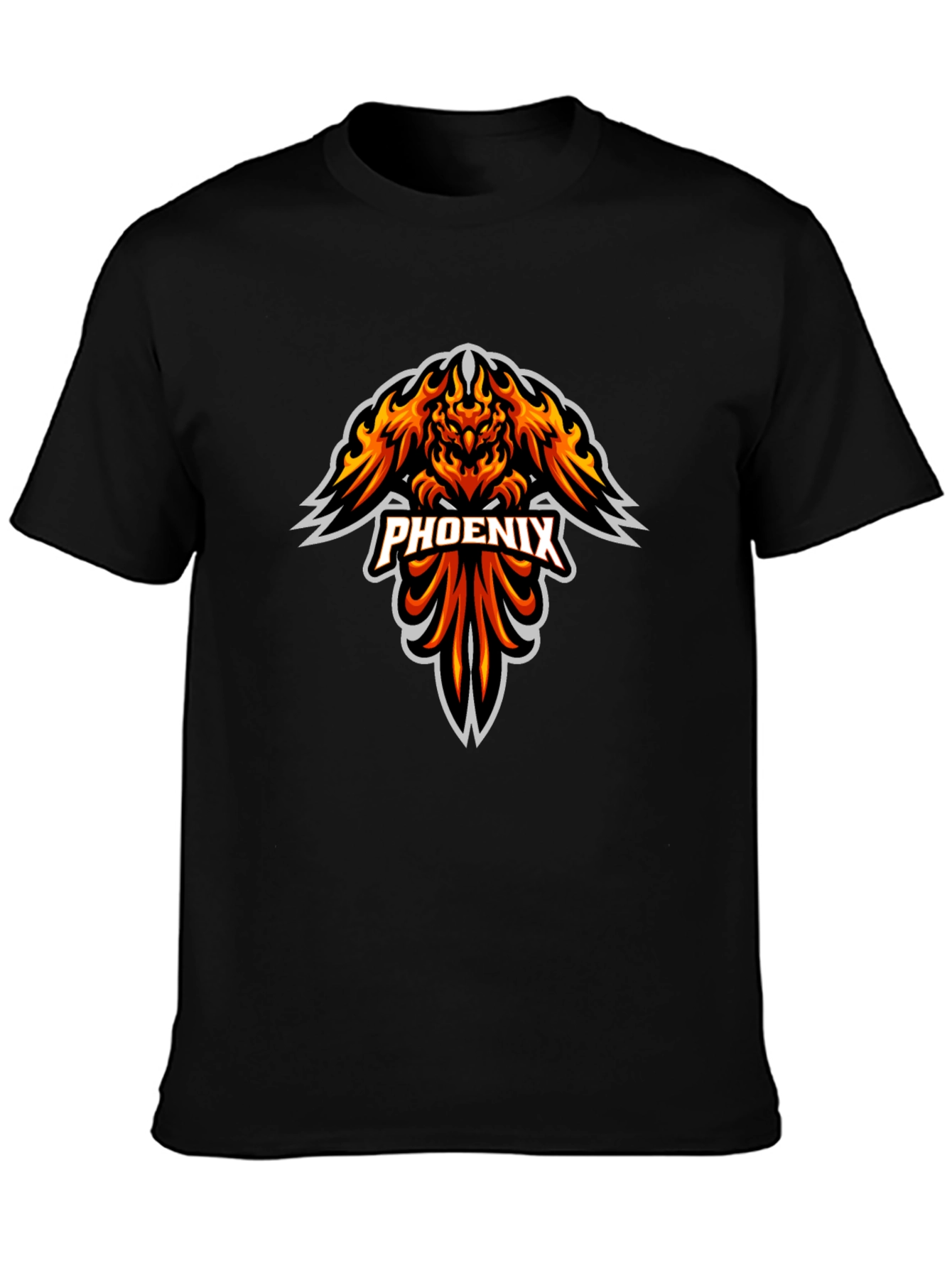 Fiery Phoenix Graphic Print Black T-Shirt