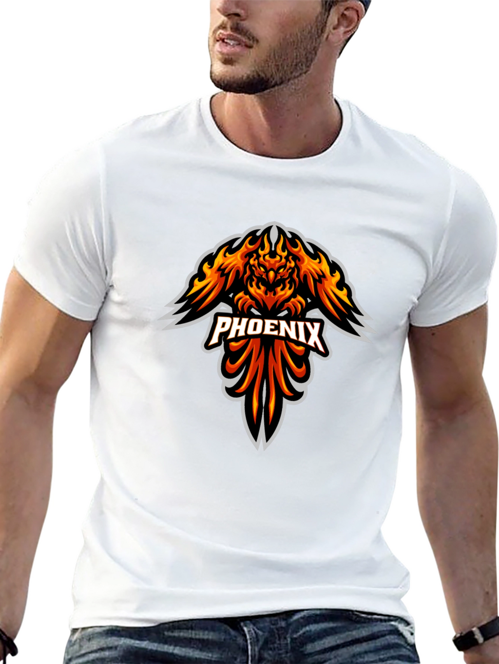 Fiery Phoenix Graphic Print Black T-Shirt