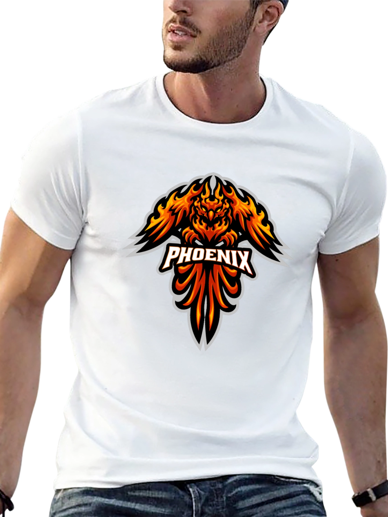 Fiery Phoenix Graphic Print Black T-Shirt