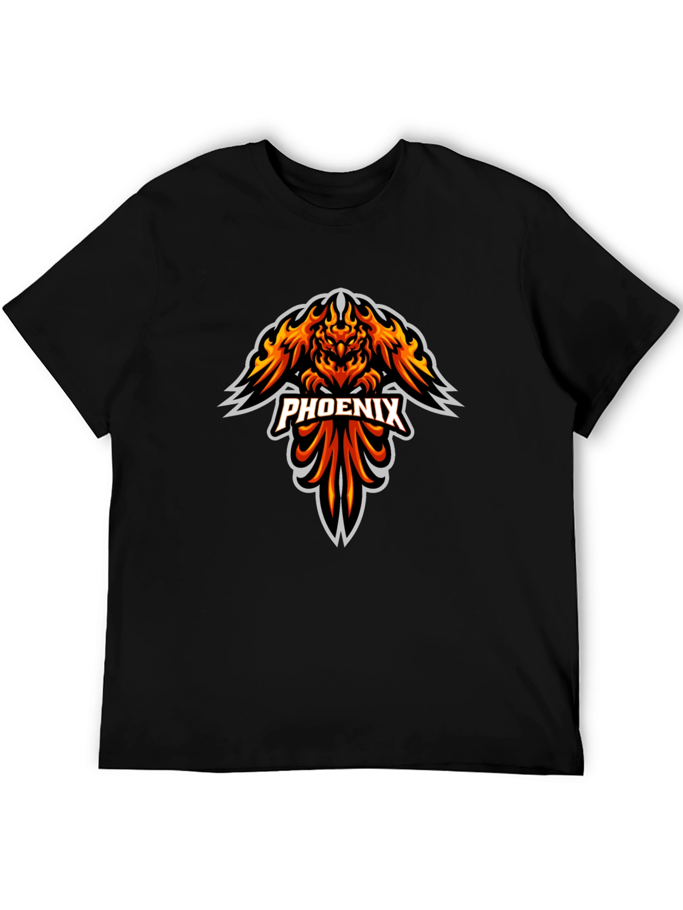Fiery Phoenix Graphic Print Black T-Shirt