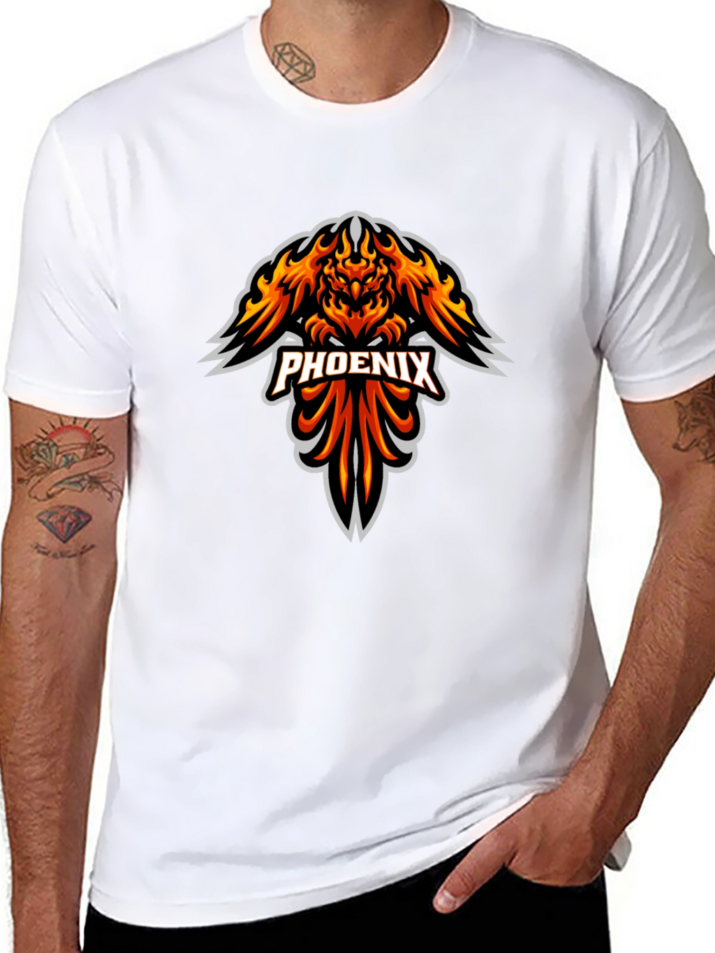 Fiery Phoenix Graphic Print Black T-Shirt
