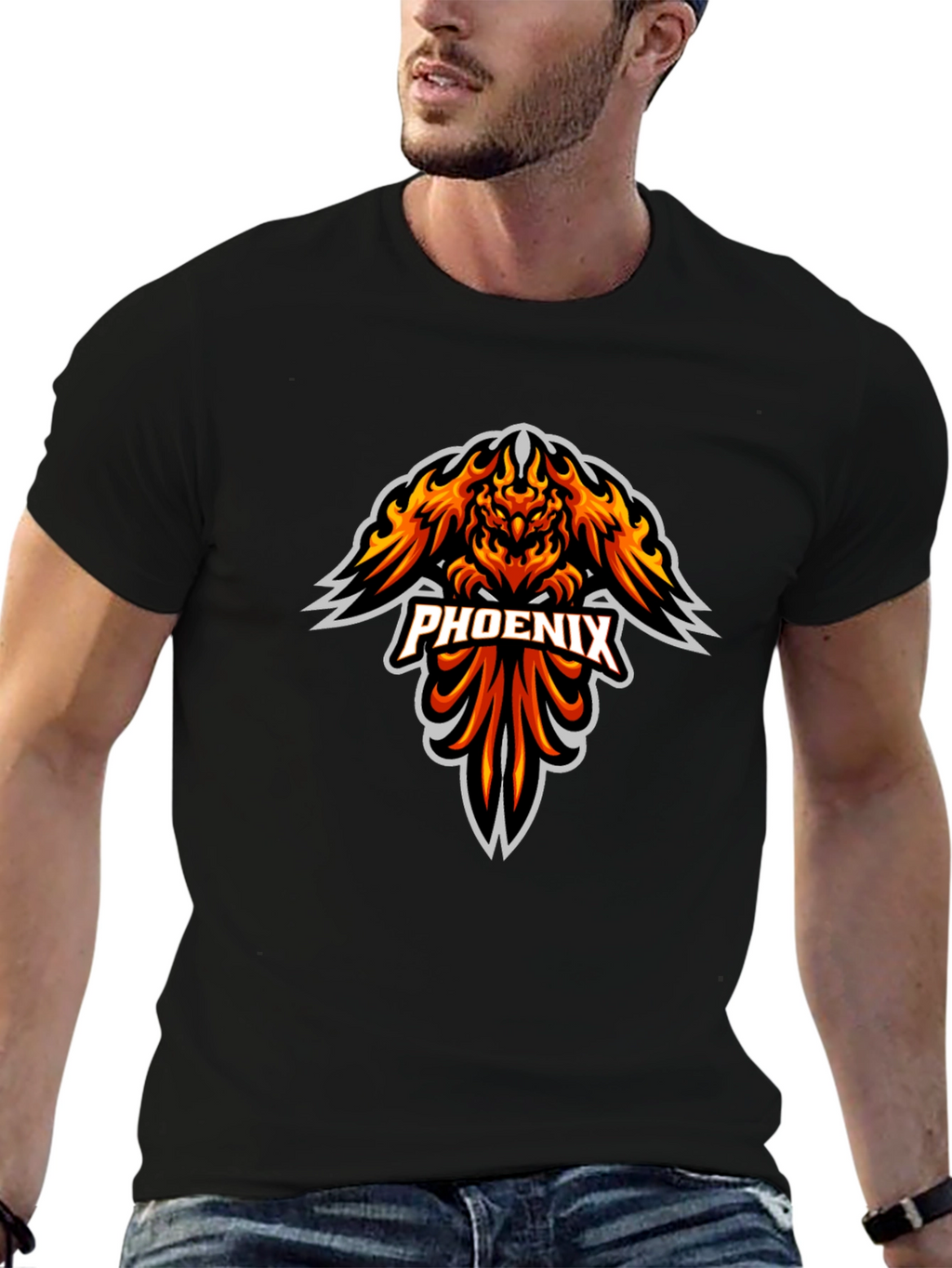 Fiery Phoenix Graphic Print Black T-Shirt
