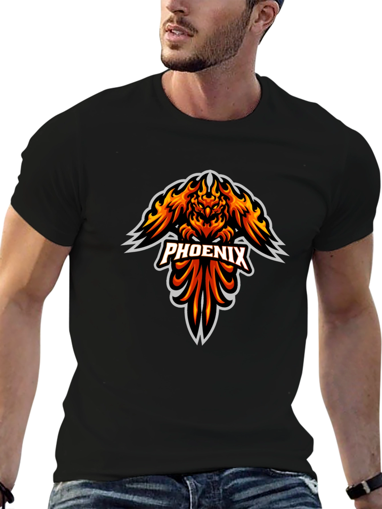 Fiery Phoenix Graphic Print Black T-Shirt