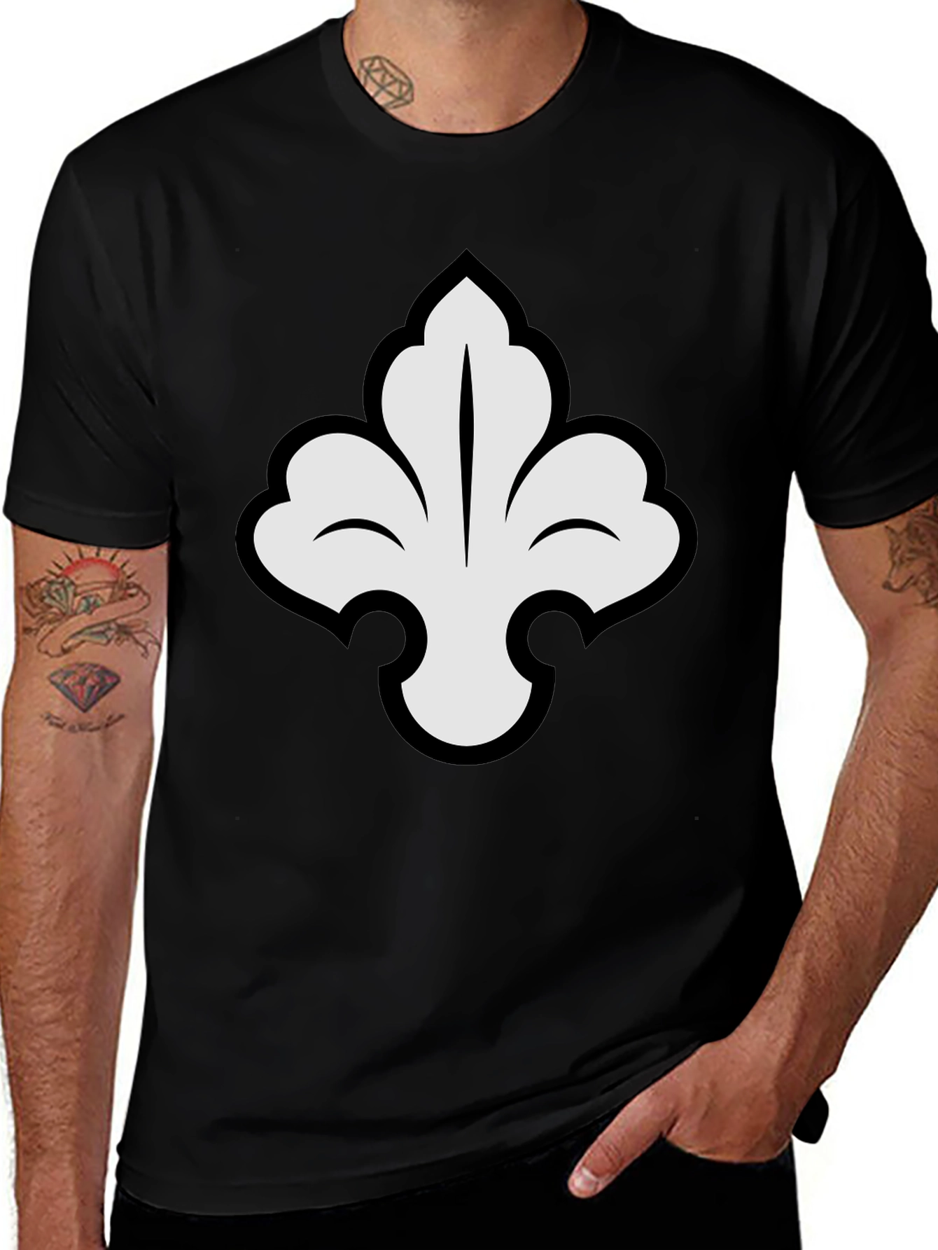 Elegant Fleur-de-lis Graphic Tee - Stylish Black T-Shirt