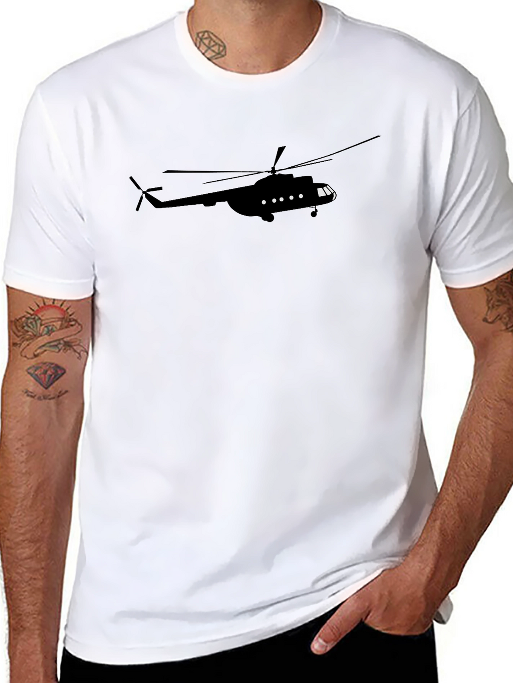 Helicopter Graphic Tee - Black Cotton T-Shirt