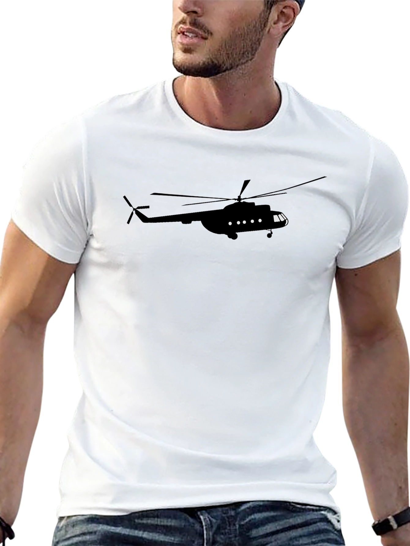 Helicopter Graphic Tee - Black Cotton T-Shirt