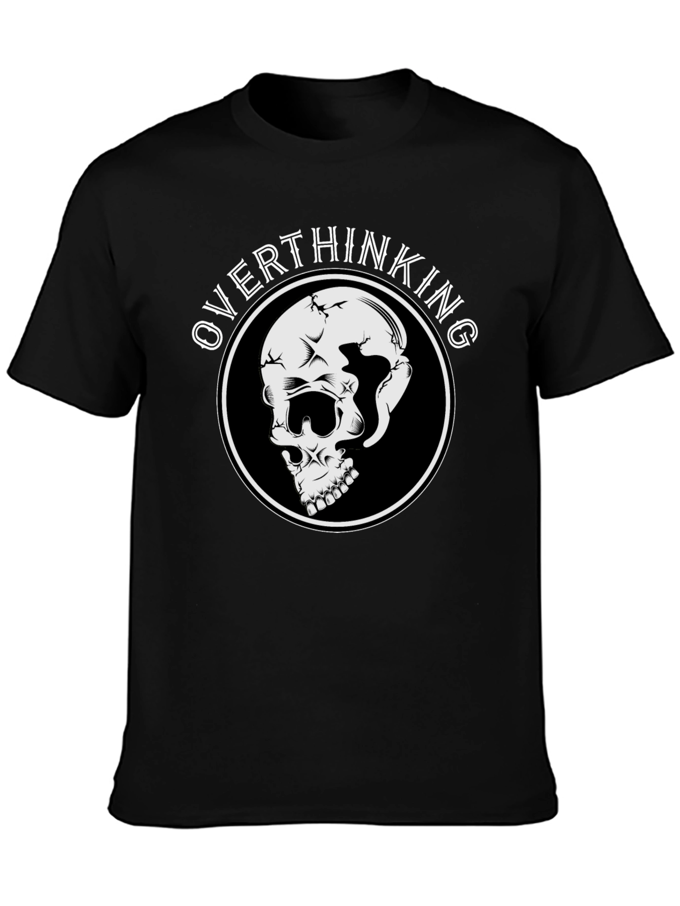 Overthinking Skull Graphic Black T-Shirt
