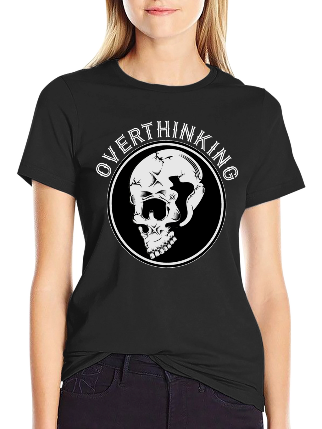 Overthinking Skull Graphic Black T-Shirt