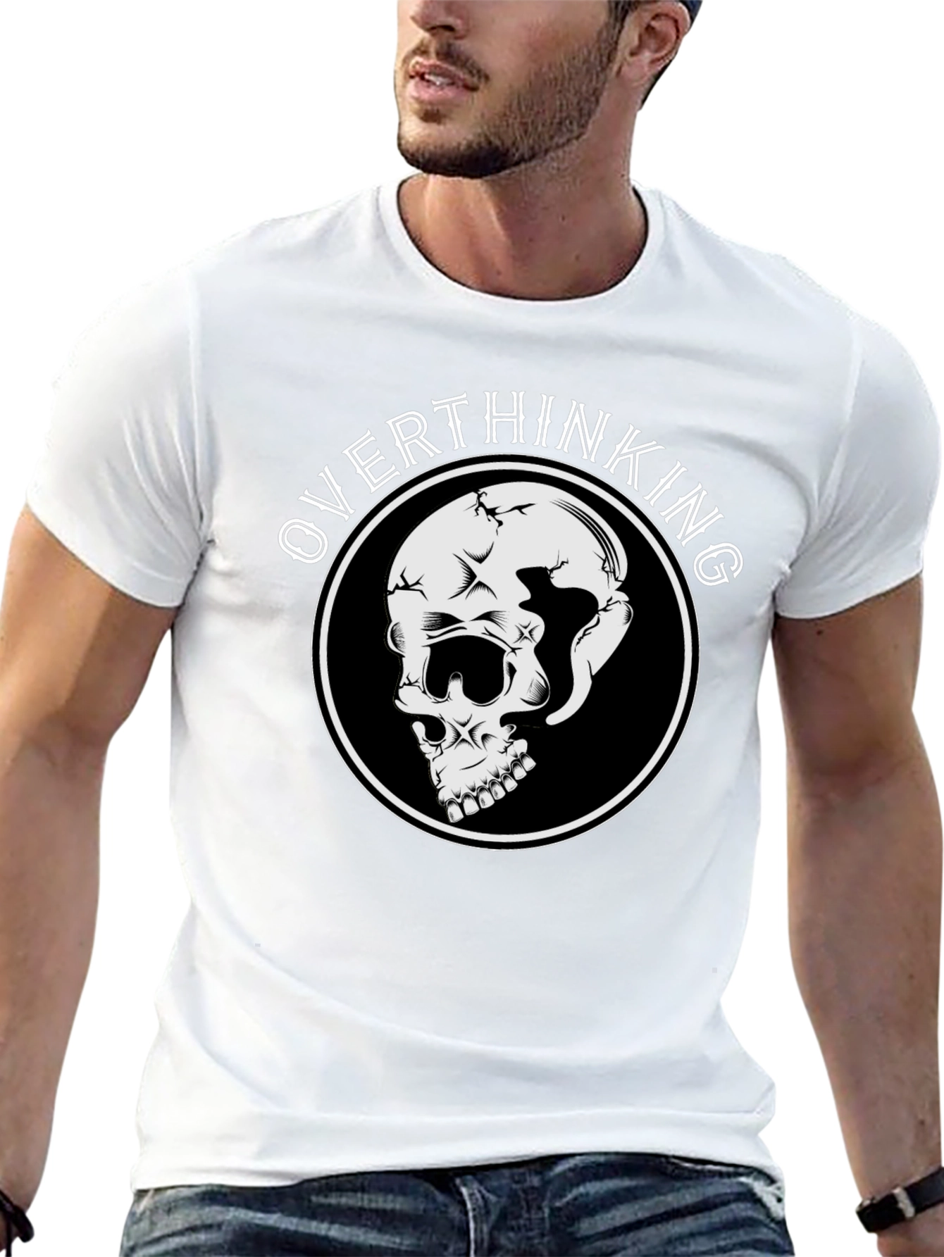 Overthinking Skull Graphic Black T-Shirt