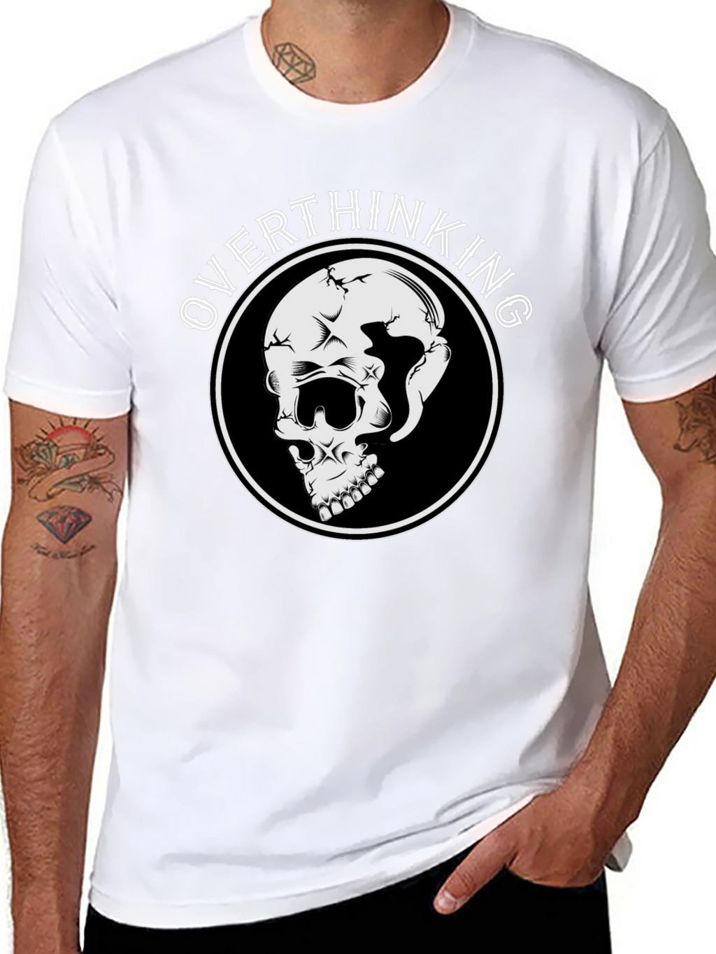 Overthinking Skull Graphic Black T-Shirt