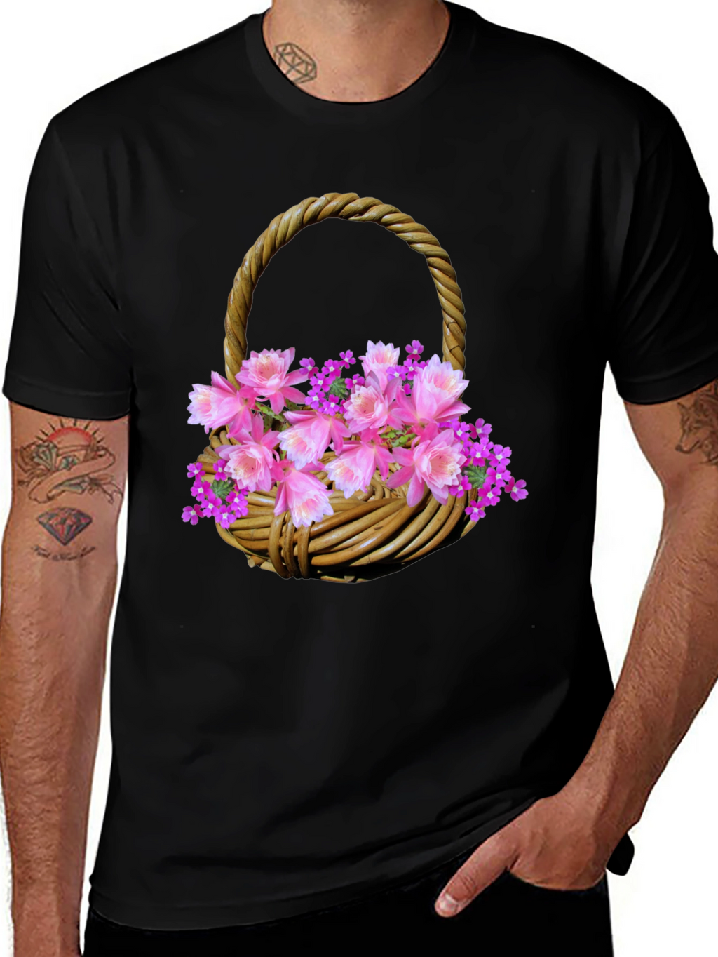 Floral Basket Graphic Tee - Stylish Mens T-Shirt