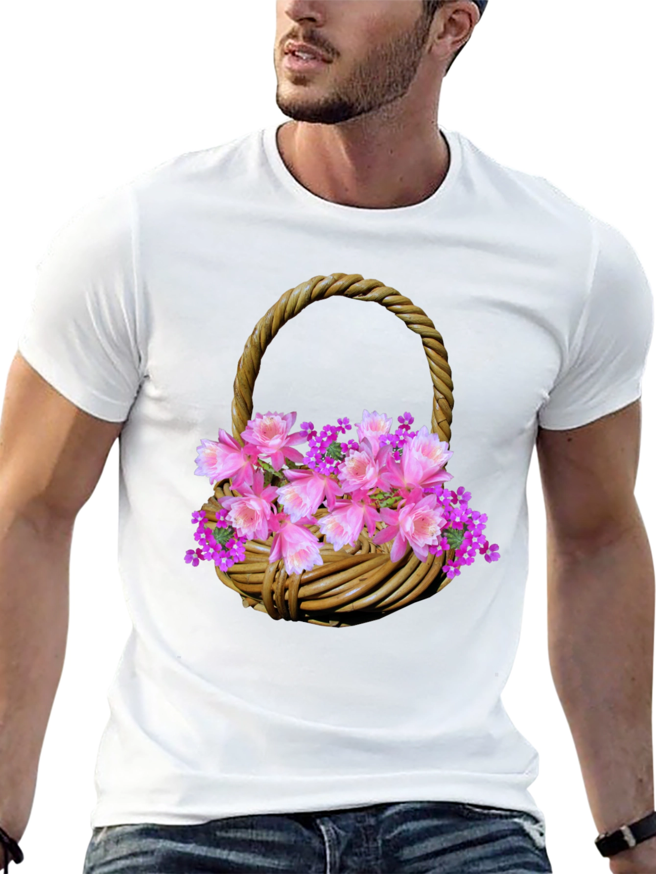 Floral Basket Graphic Tee - Stylish Mens T-Shirt