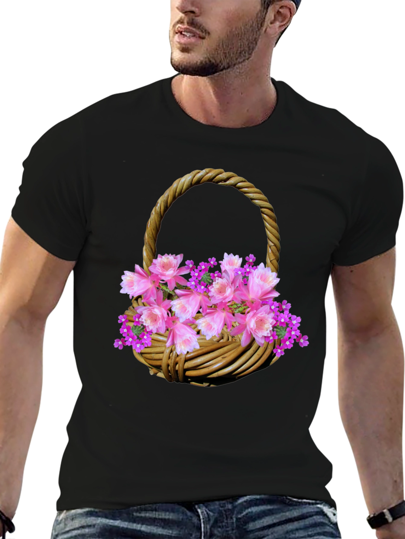 Floral Basket Graphic Tee - Stylish Mens T-Shirt