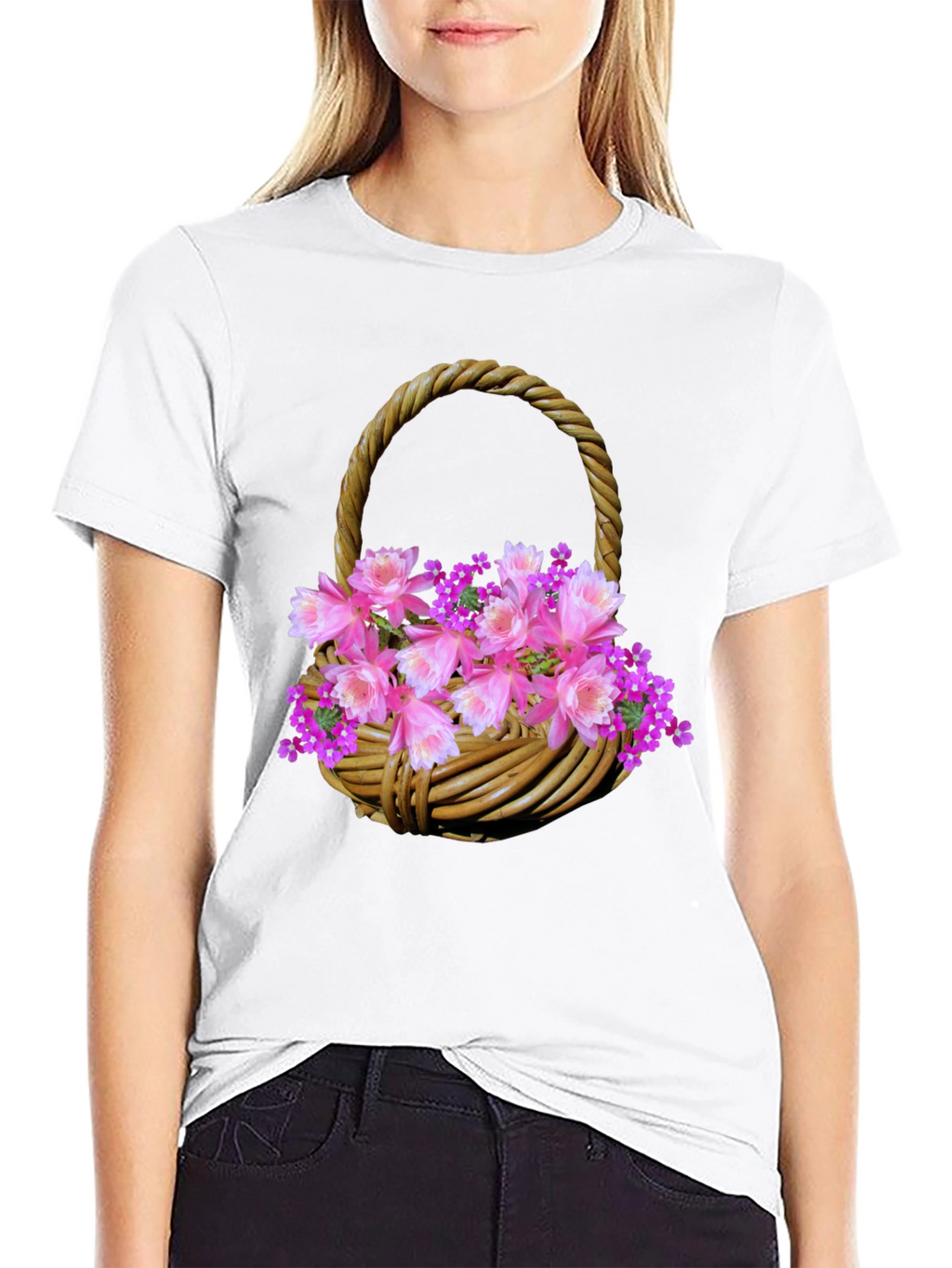 Floral Basket Graphic Tee - Stylish Mens T-Shirt