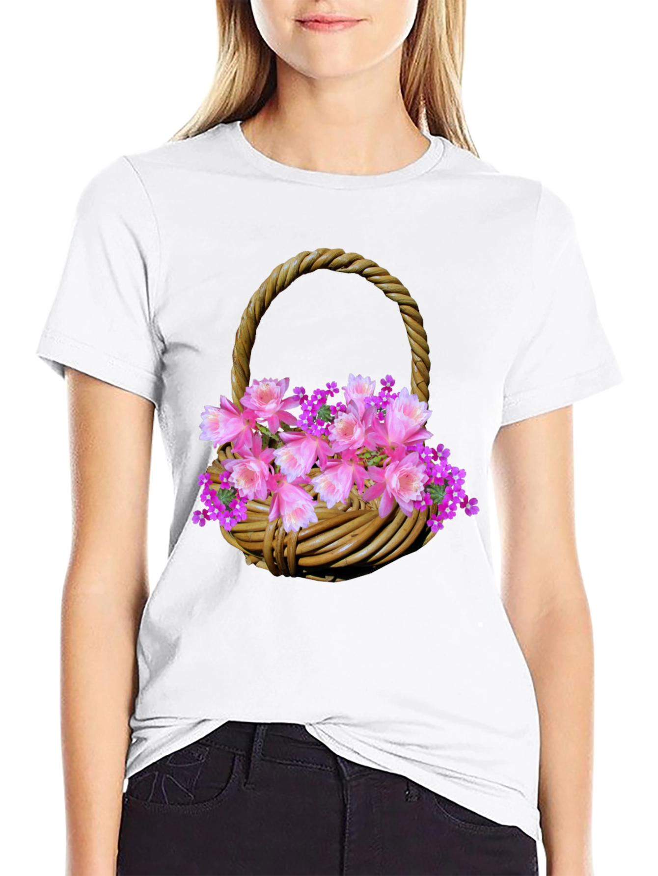 Floral Basket Graphic Tee - Stylish Mens T-Shirt