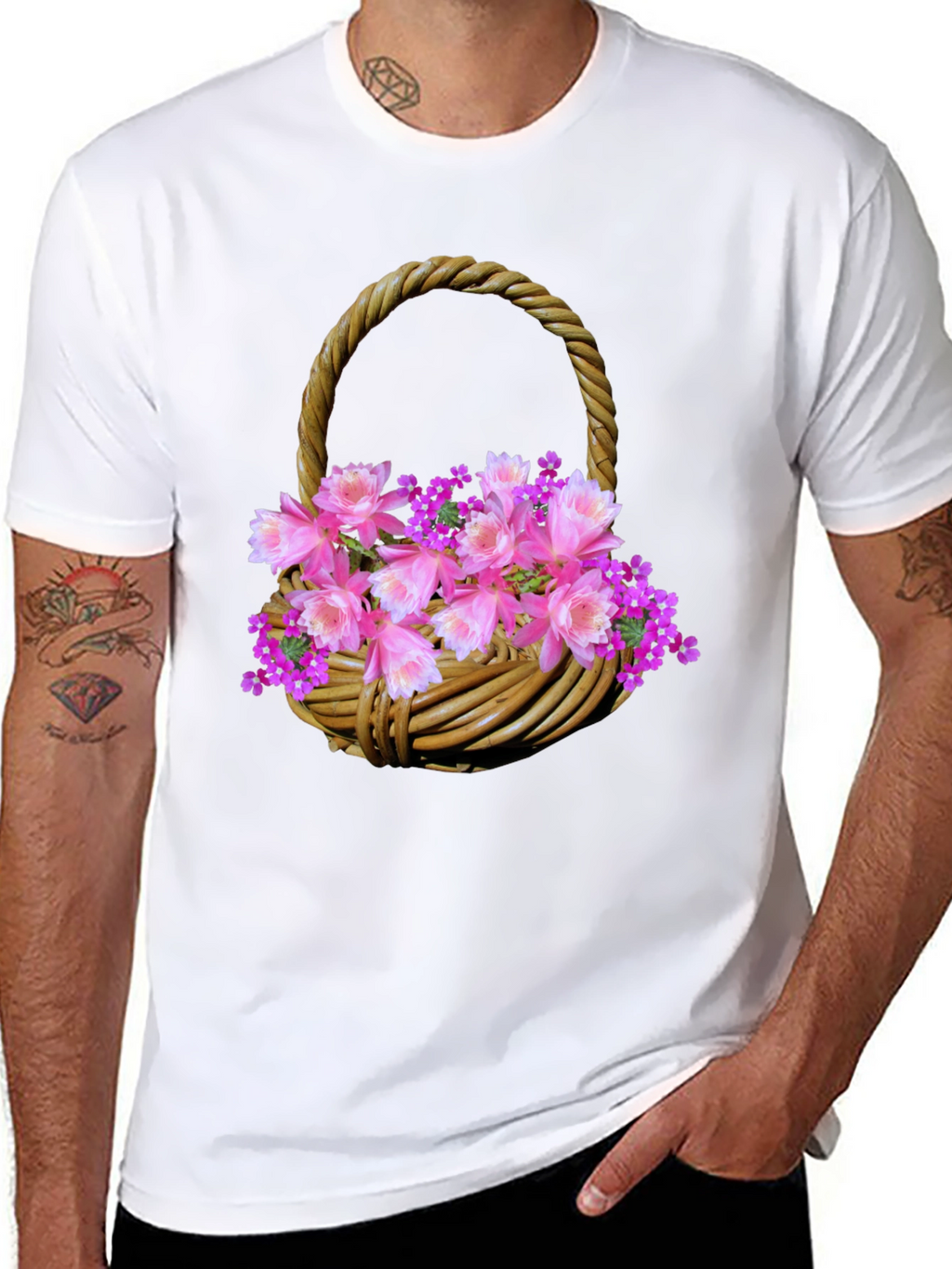 Floral Basket Graphic Tee - Stylish Mens T-Shirt