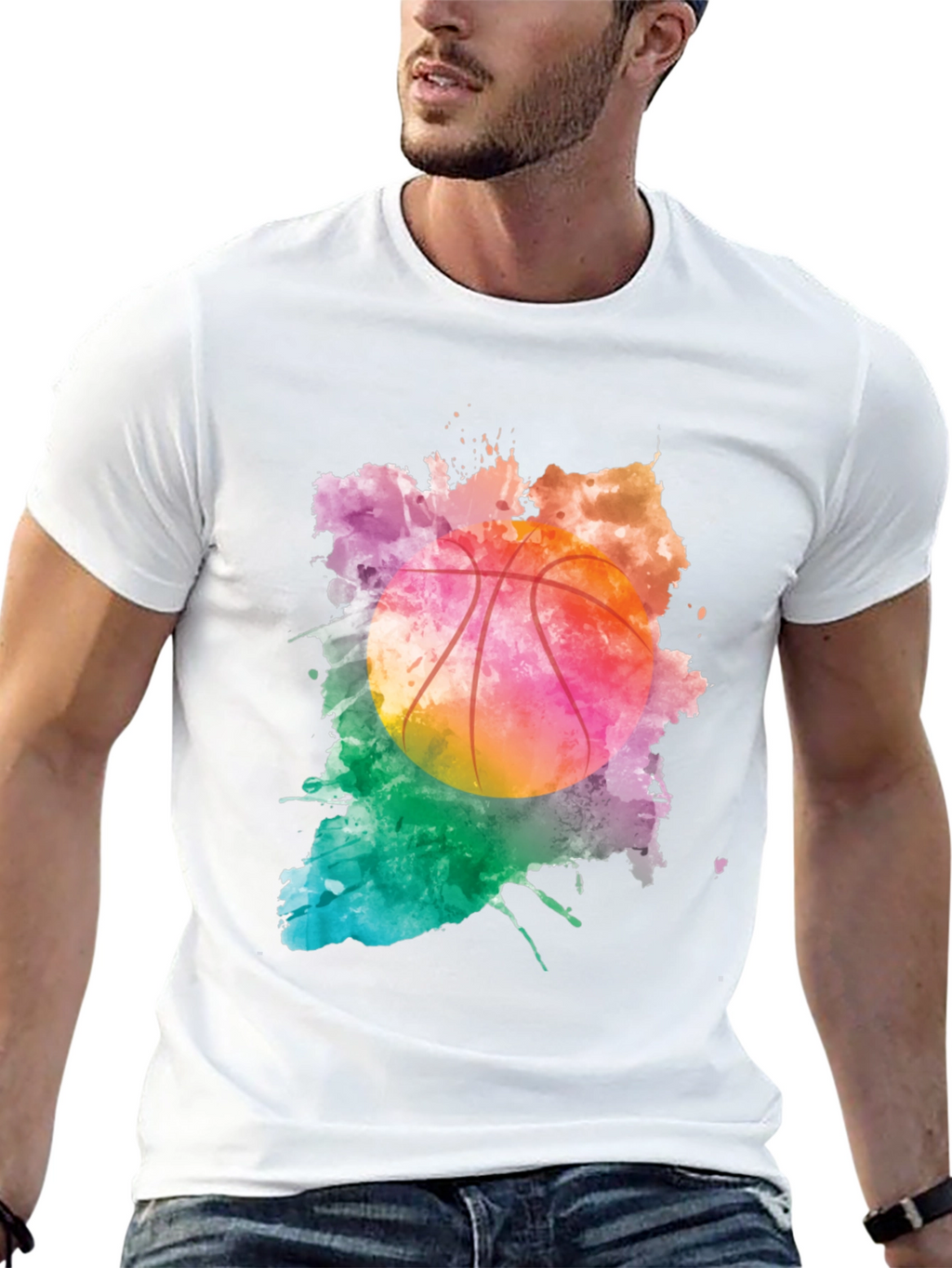 Watercolor Basketball Graphic T-Shirt