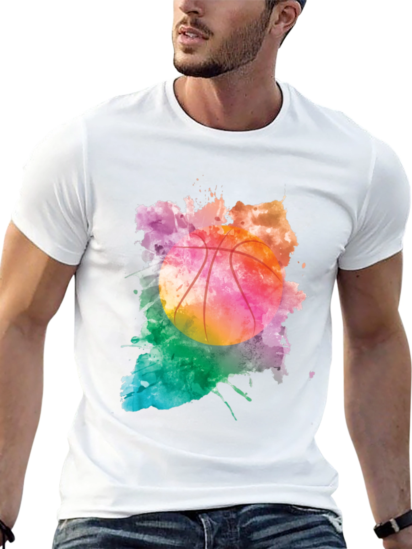 Watercolor Basketball Graphic T-Shirt