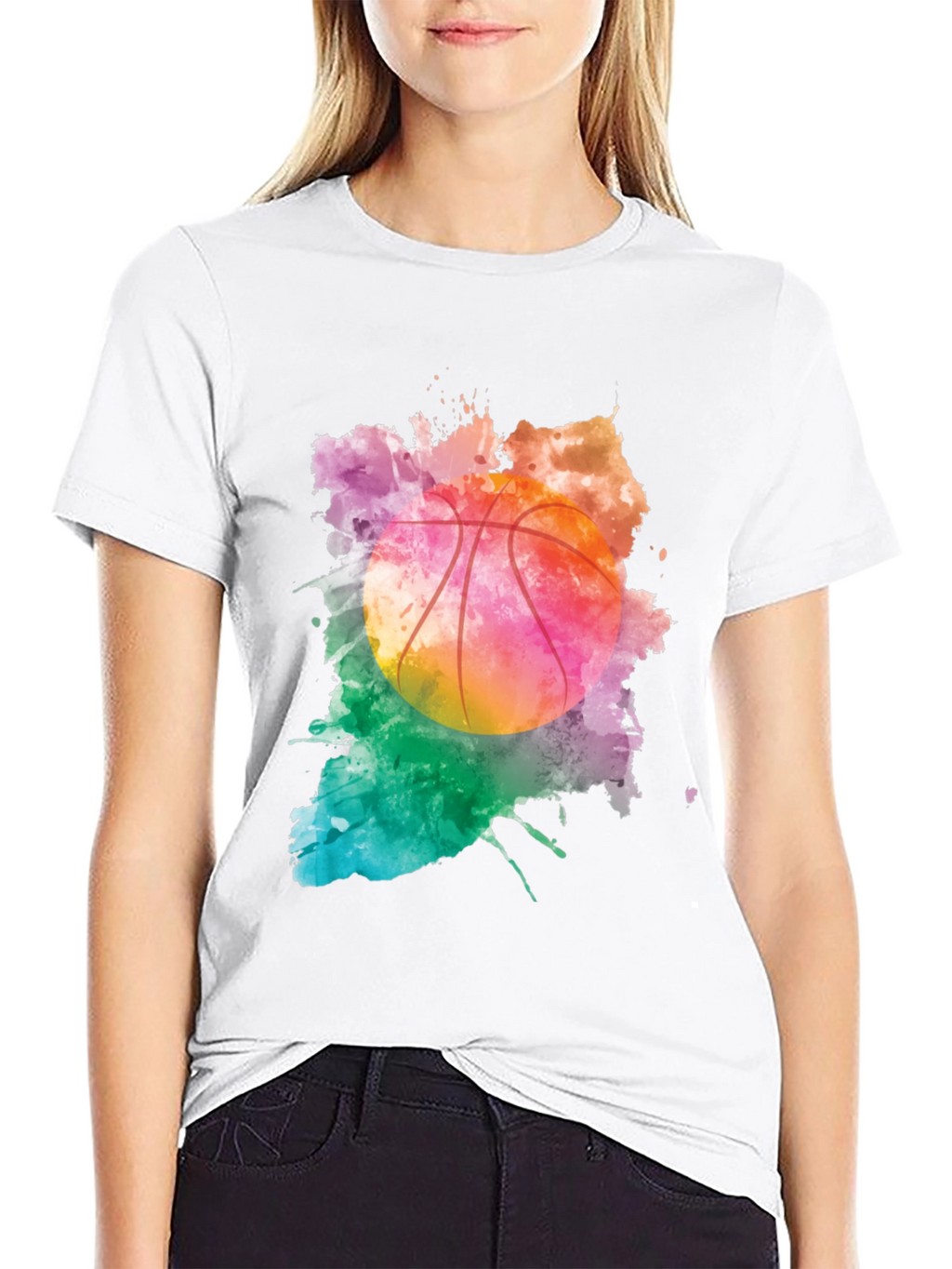 Watercolor Basketball Graphic T-Shirt