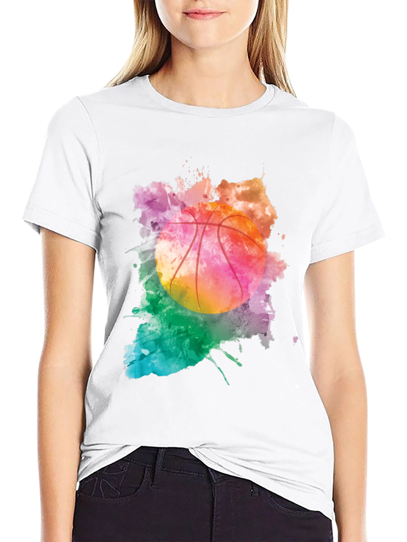 Watercolor Basketball Graphic T-Shirt