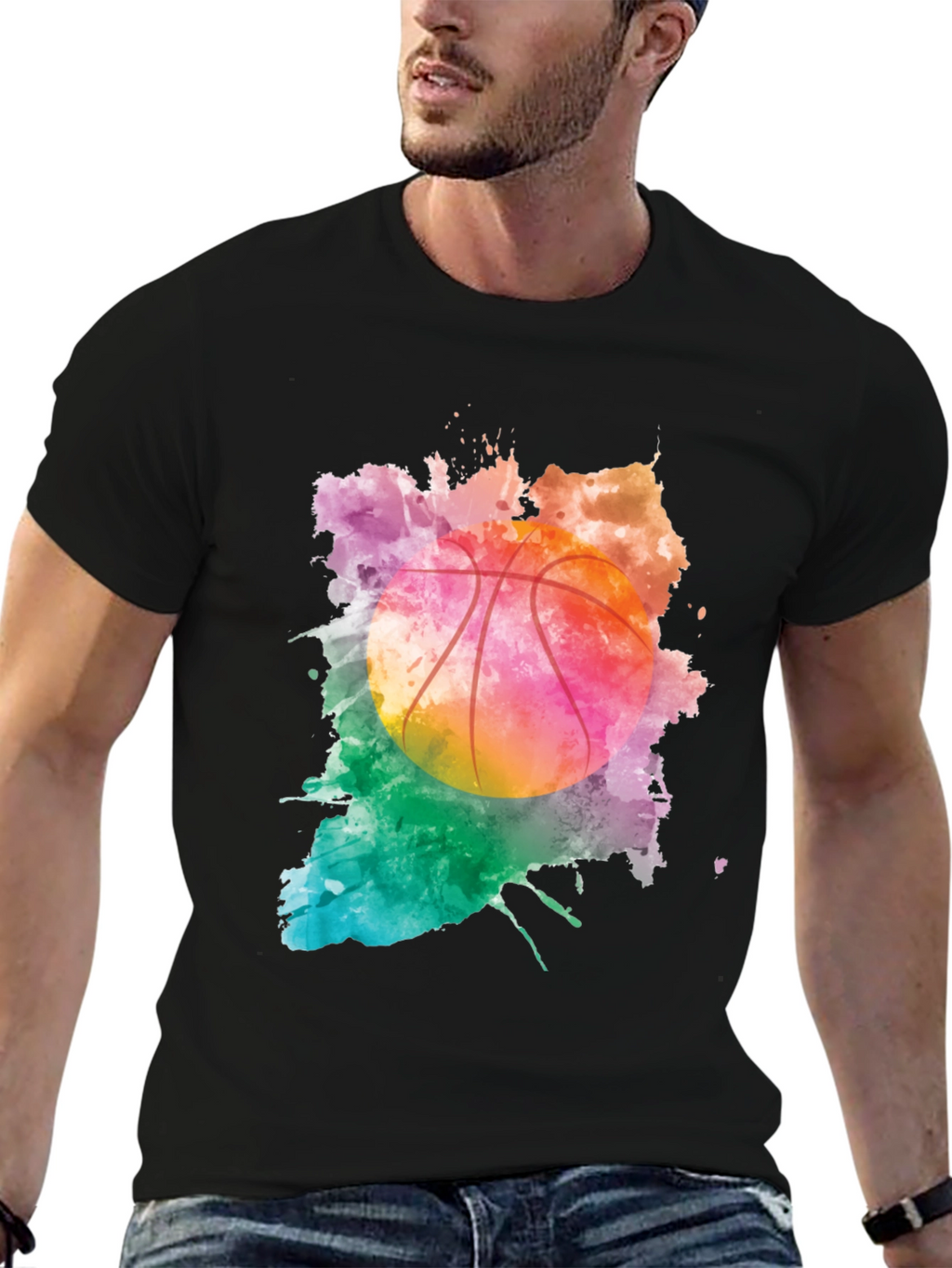 Watercolor Basketball Graphic T-Shirt