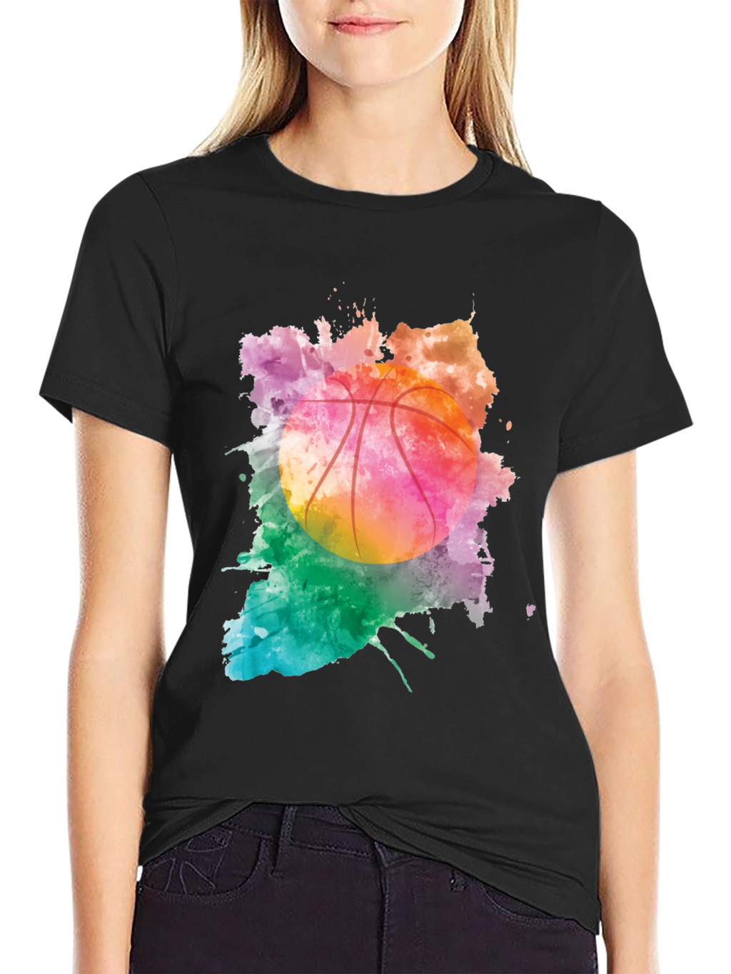 Watercolor Basketball Graphic T-Shirt