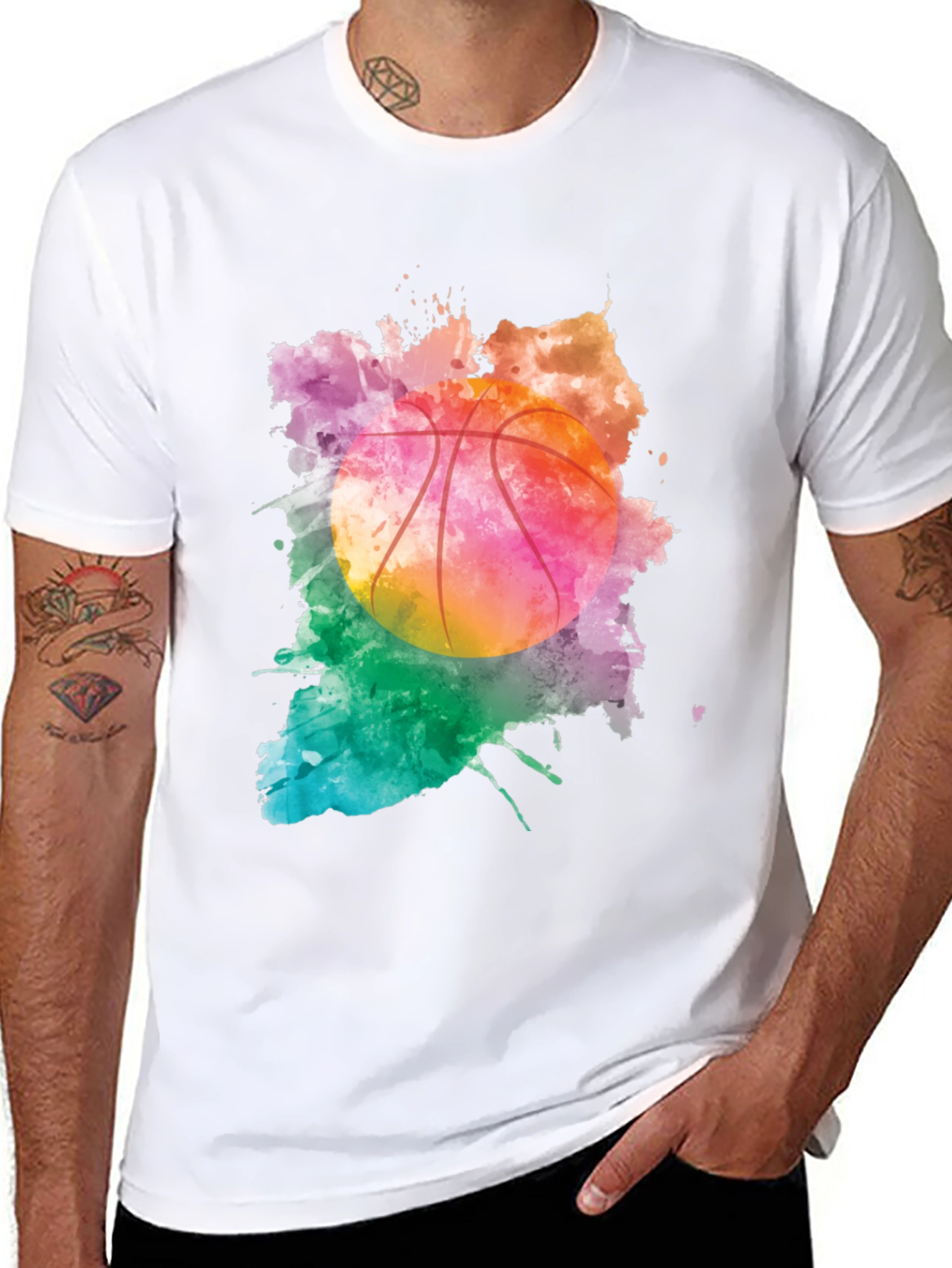 Watercolor Basketball Graphic T-Shirt