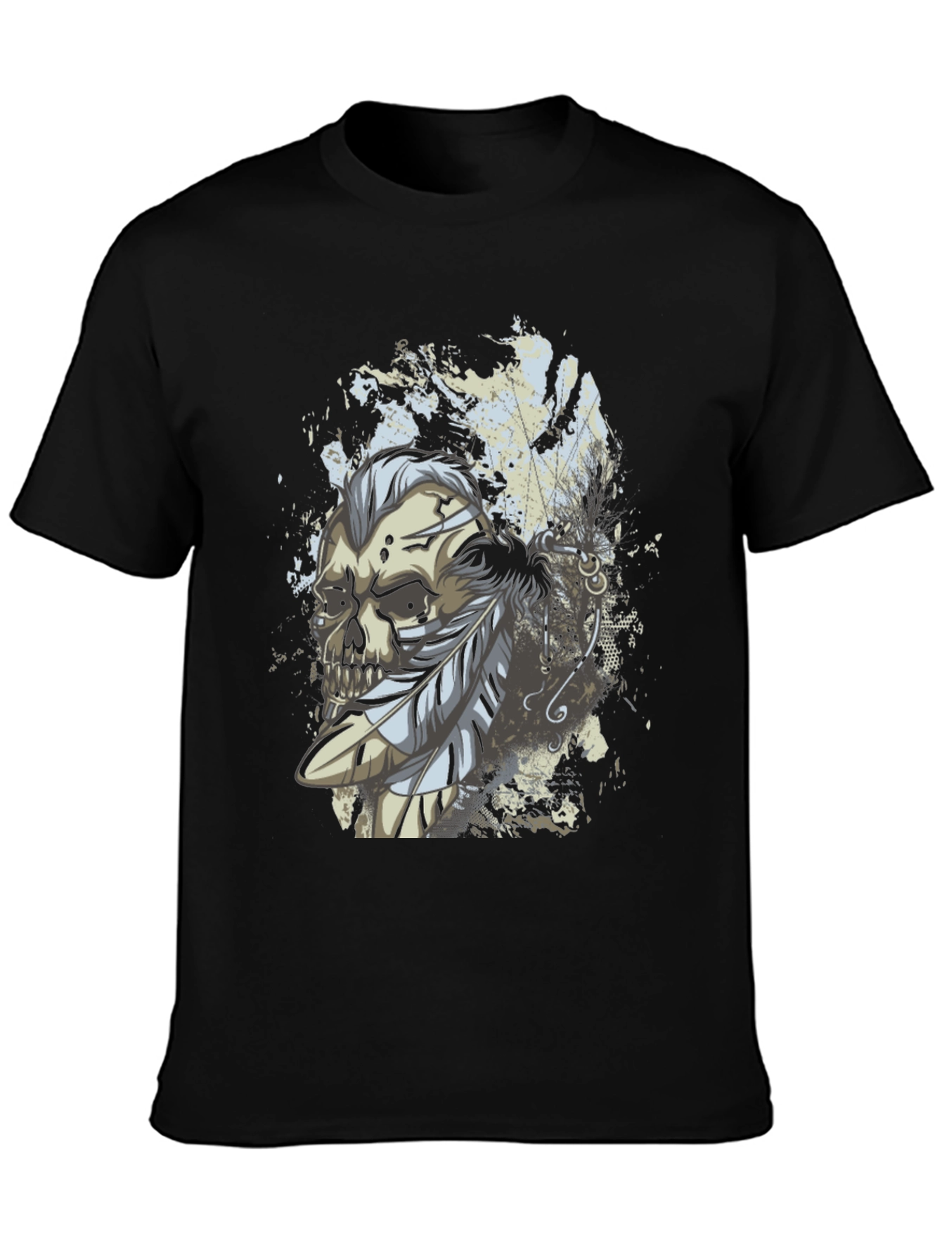 Skull & Feathers Graphic Print Black T-Shirt