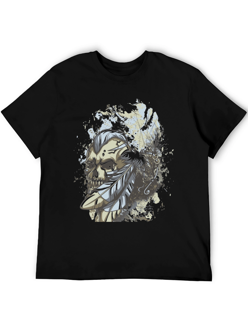 Skull & Feathers Graphic Print Black T-Shirt
