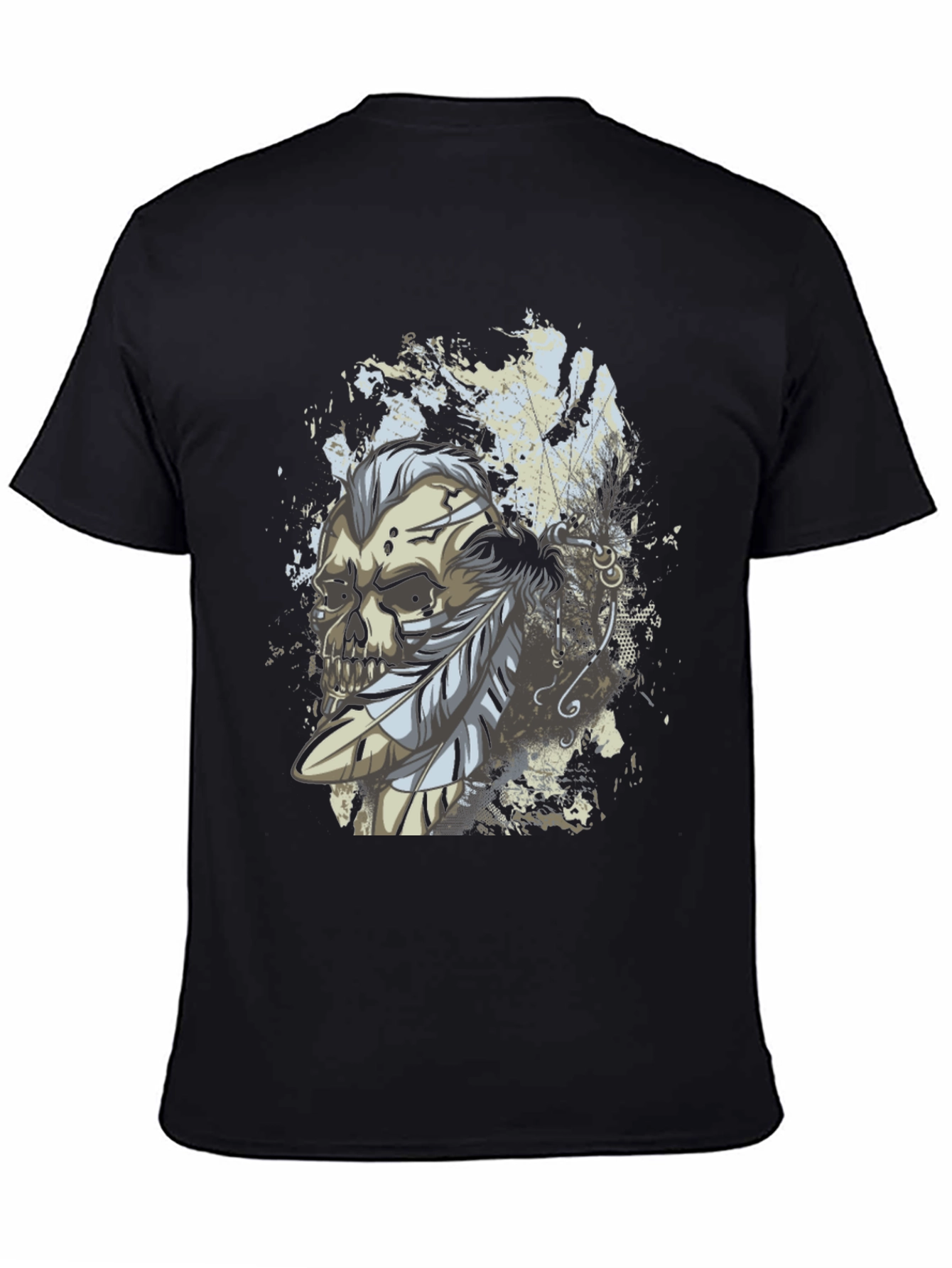 Skull & Feathers Graphic Print Black T-Shirt