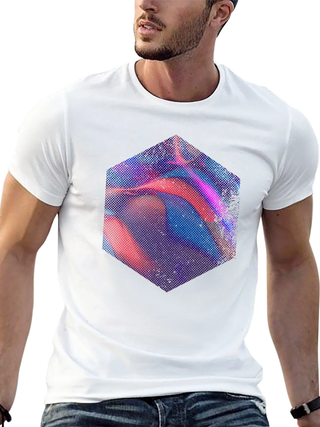 Abstract Hexagon Graphic Tee - Modern Mens Black T-Shirt