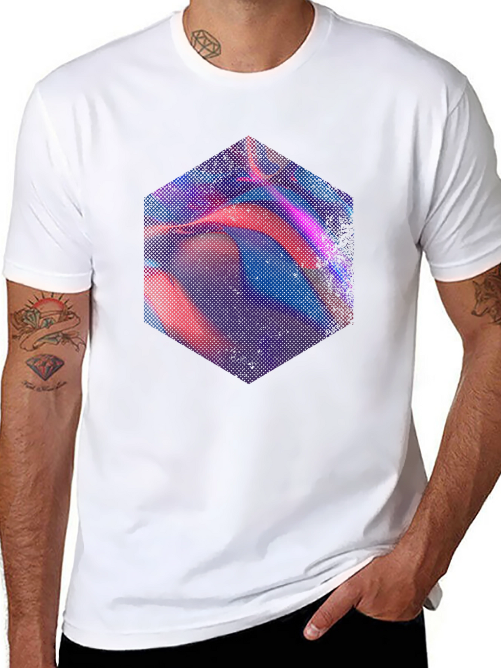 Abstract Hexagon Graphic Tee - Modern Mens Black T-Shirt