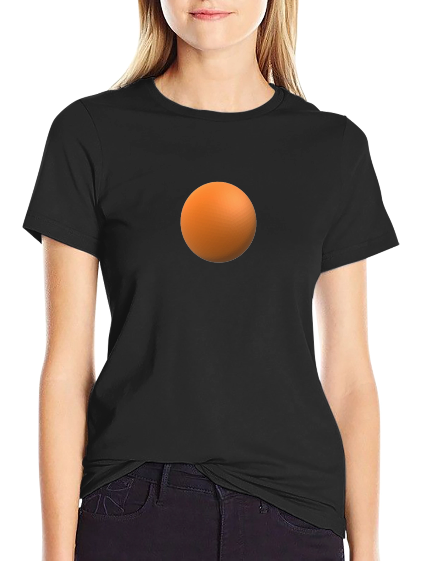 Mens Black T-Shirt with Orange Sphere Design
